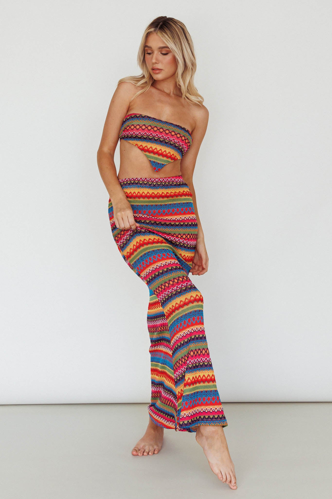 Tulum Tied Back Crop Top Pink Multi-Maymioy