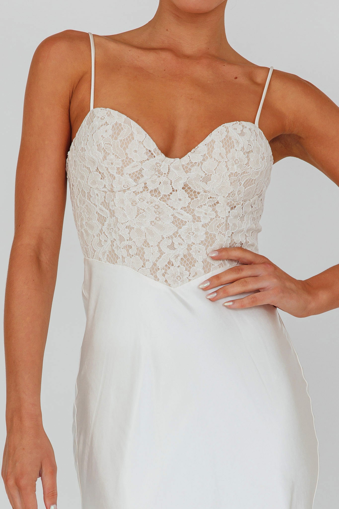Evening Star Lace Bodice Maxi Dress Ivory-Maymioy