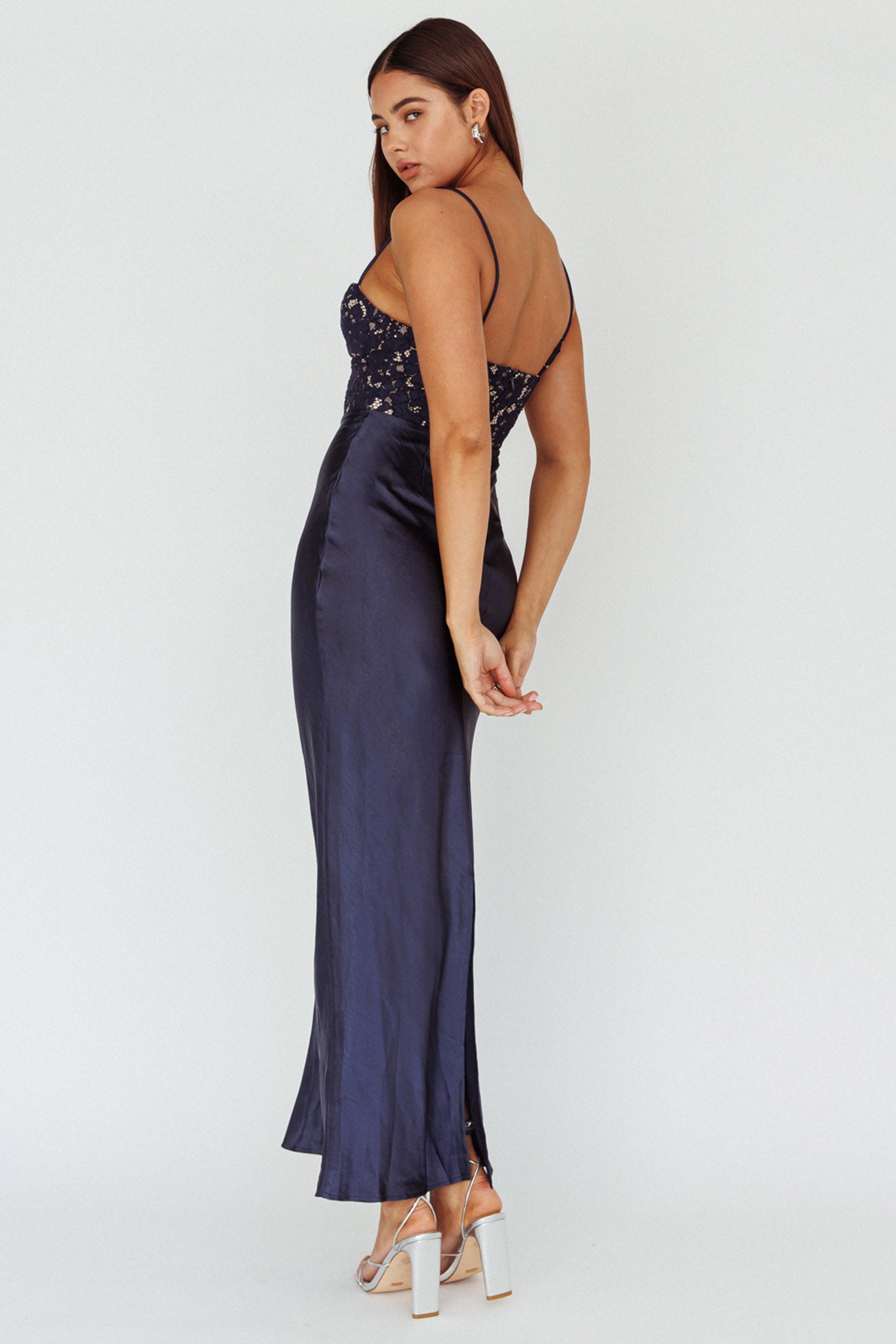 Evening Star Lace Bodice Maxi Dress Navy-Maymioy