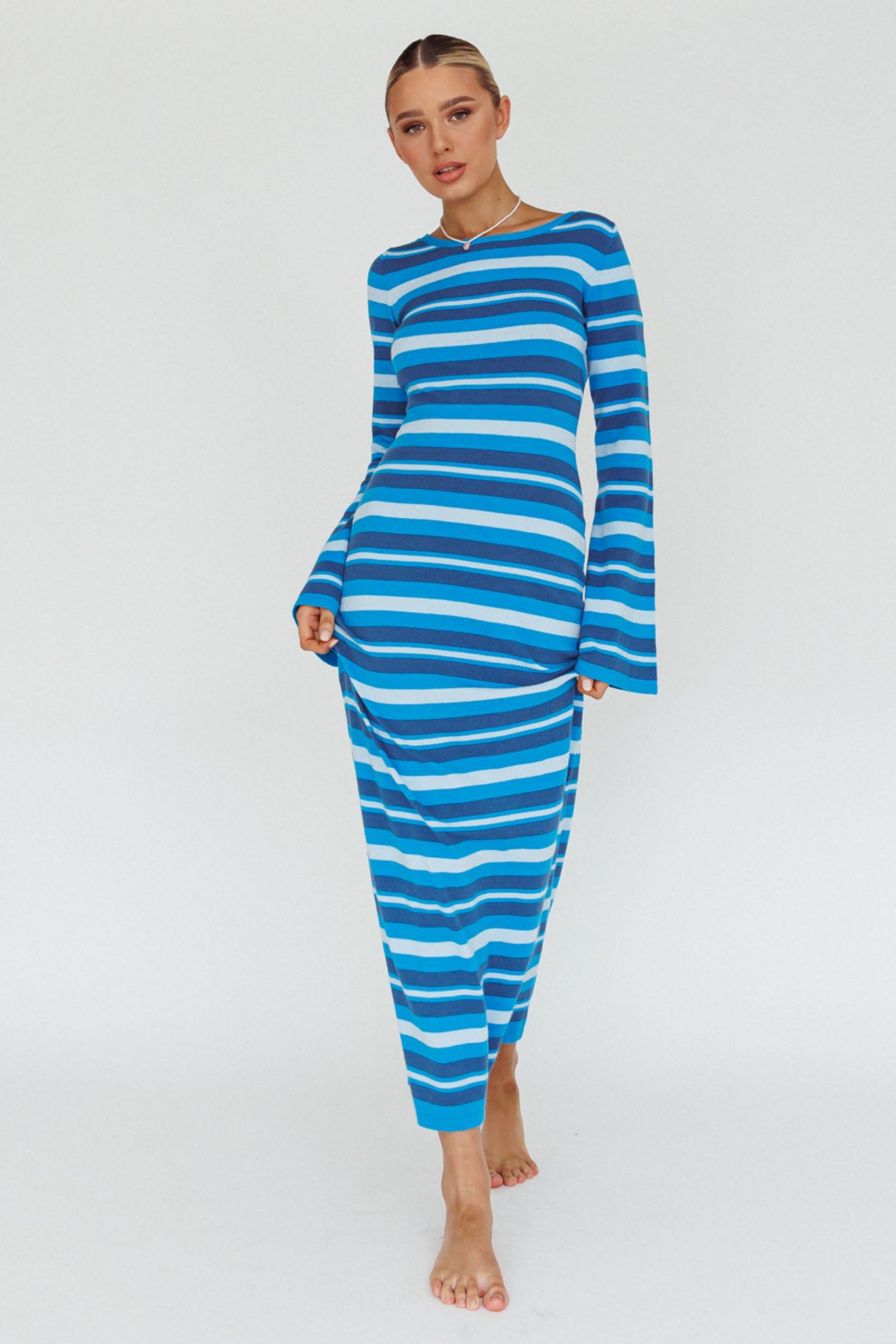 Jozie Long Sleeve Maxi Dress Stripe Blue-Maymioy