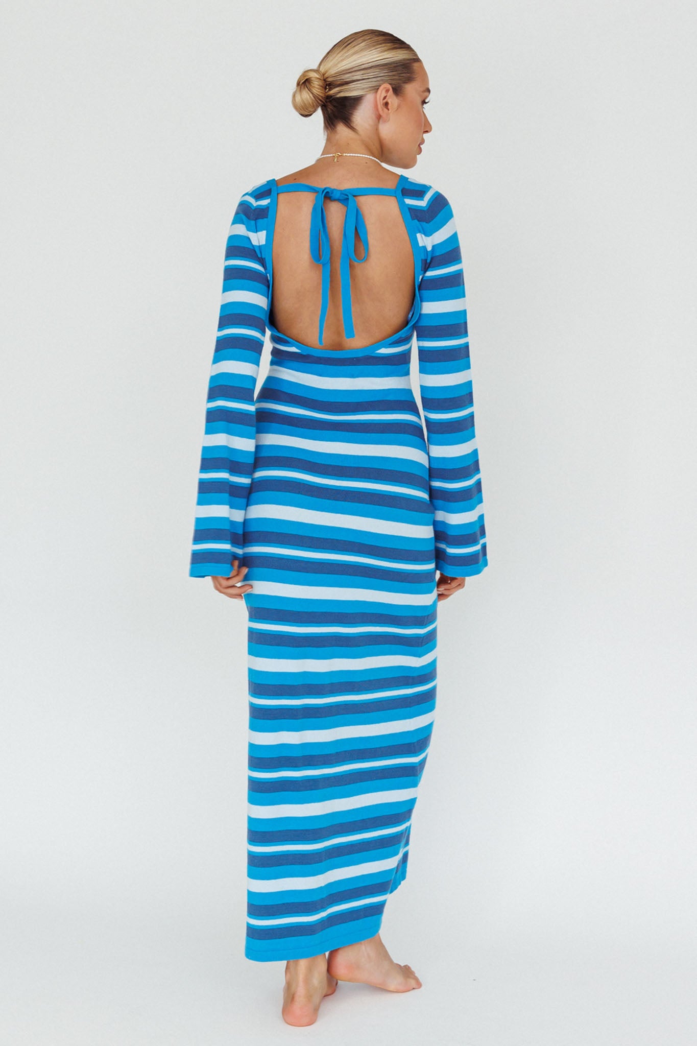 Jozie Long Sleeve Maxi Dress Stripe Blue-Maymioy