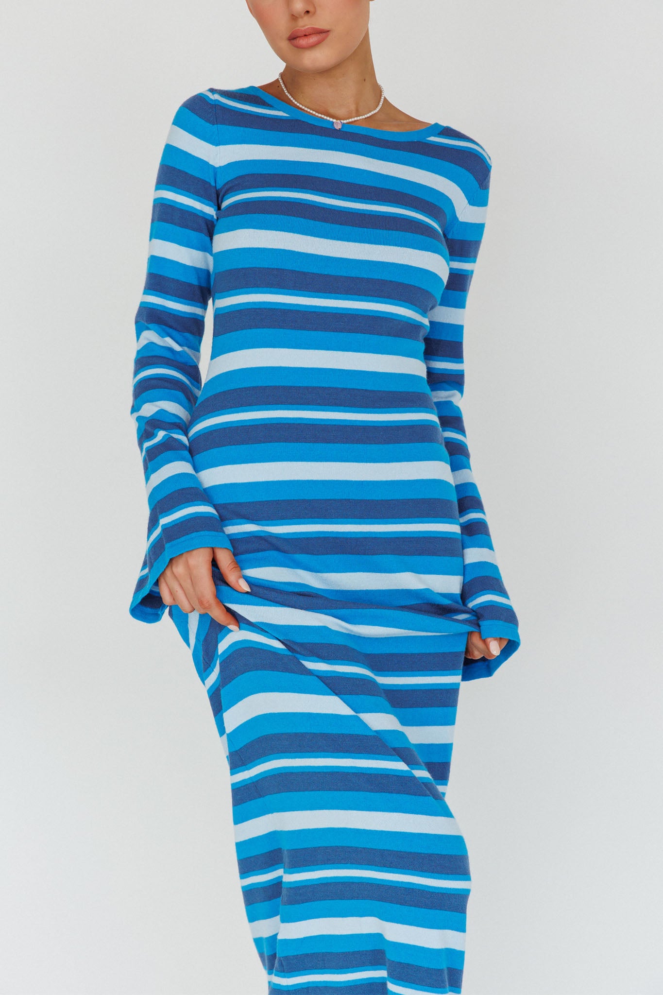 Jozie Long Sleeve Maxi Dress Stripe Blue-Maymioy