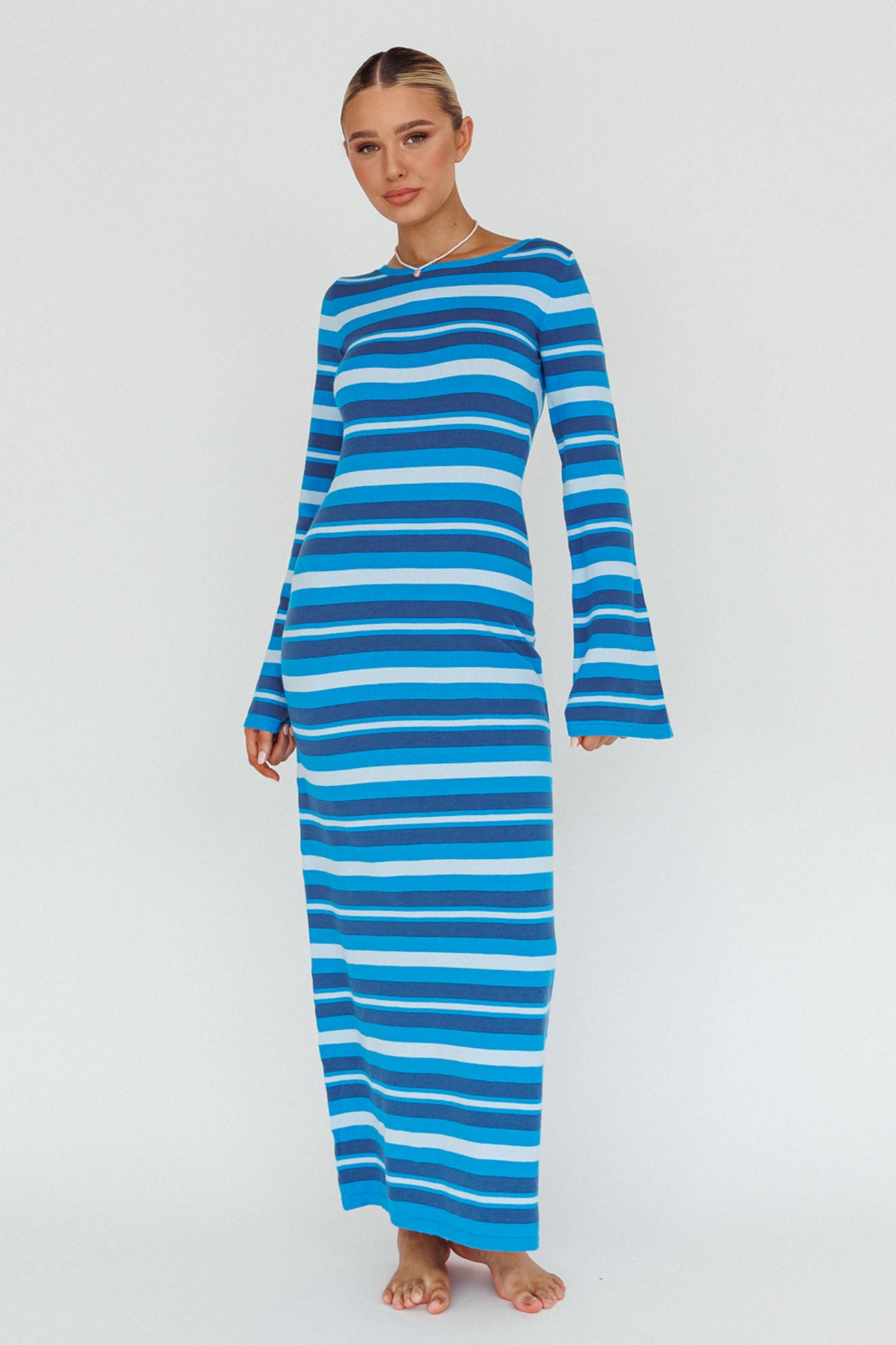 Jozie Long Sleeve Maxi Dress Stripe Blue-Maymioy