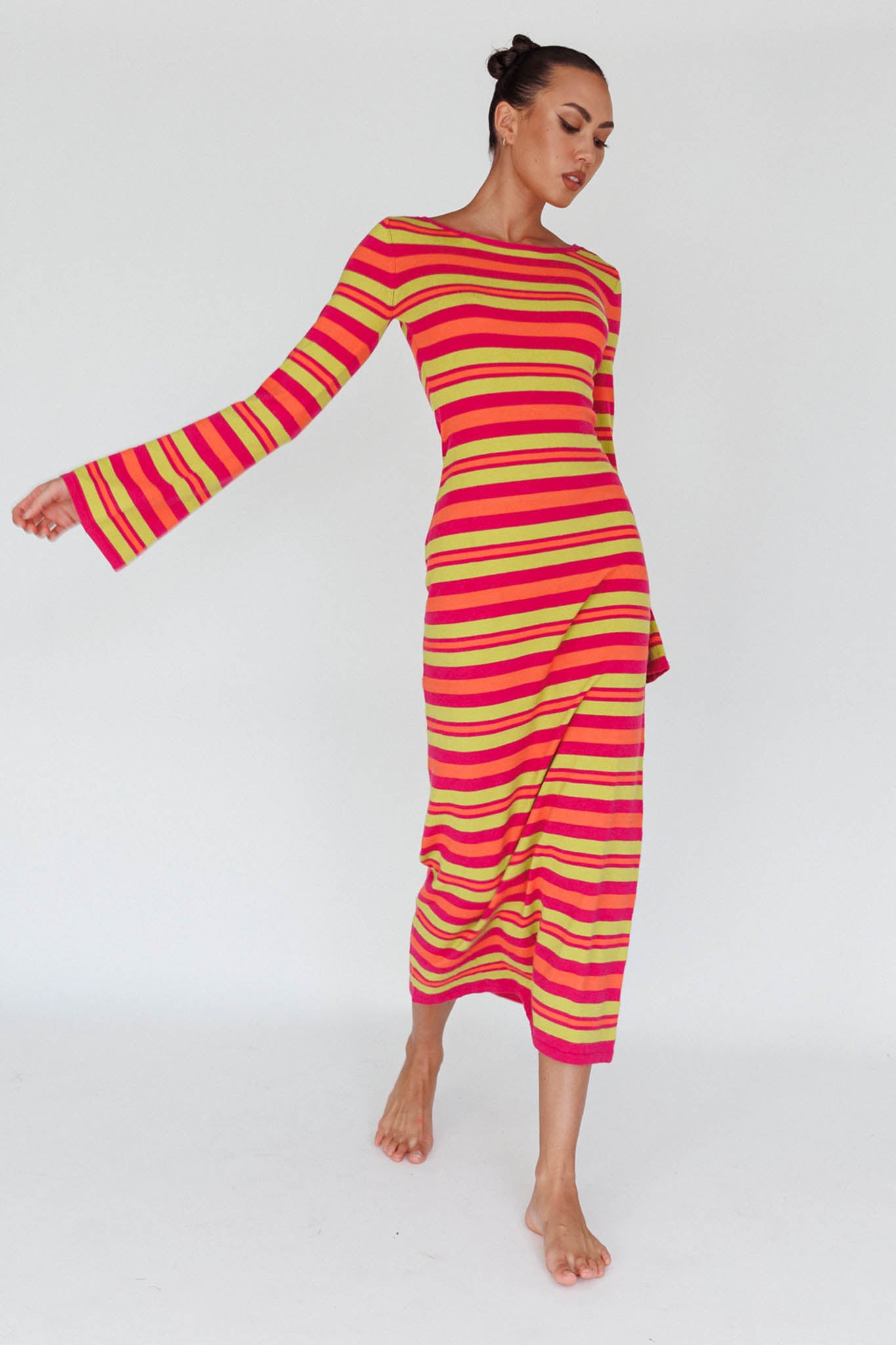 Jozie Long Sleeve Maxi Dress Stripe Orange-Maymioy