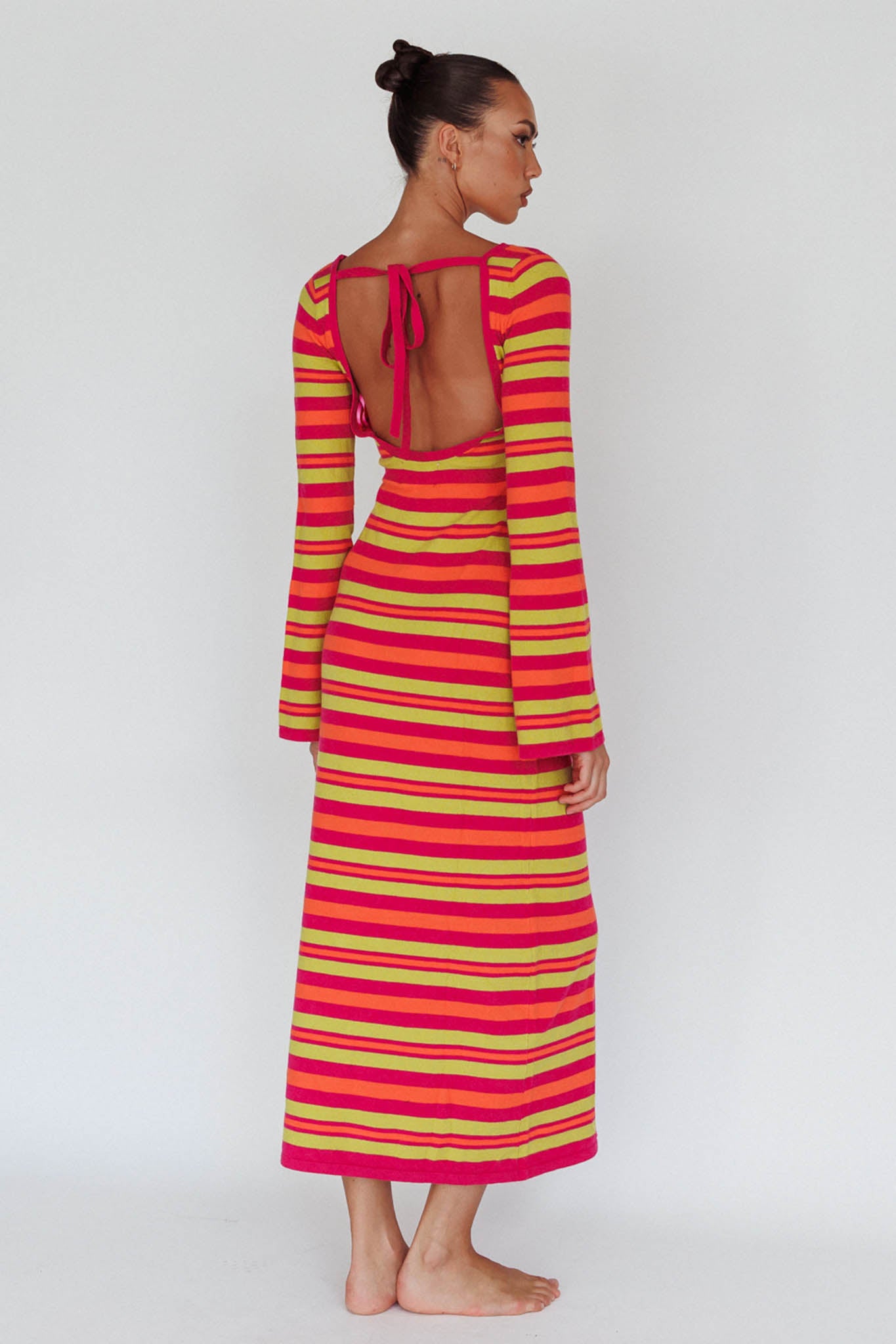 Jozie Long Sleeve Maxi Dress Stripe Orange-Maymioy