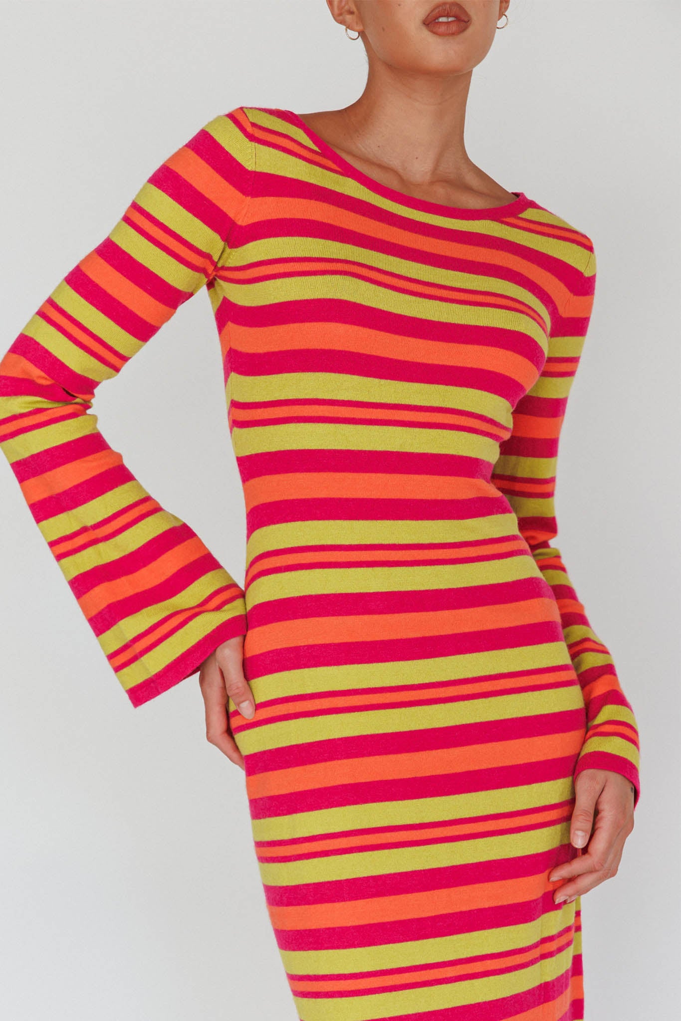 Jozie Long Sleeve Maxi Dress Stripe Orange-Maymioy