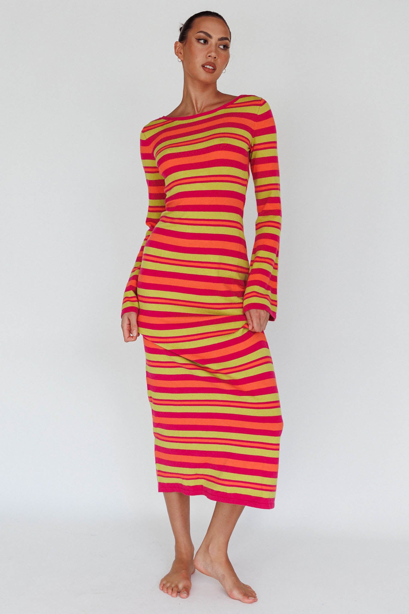Jozie Long Sleeve Maxi Dress Stripe Orange-Maymioy