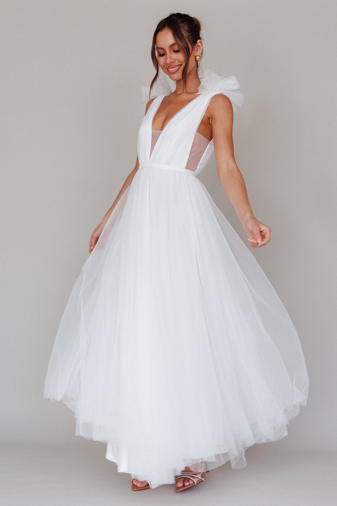 Regine Mesh Overlay Maxi Dress White-Maymioy