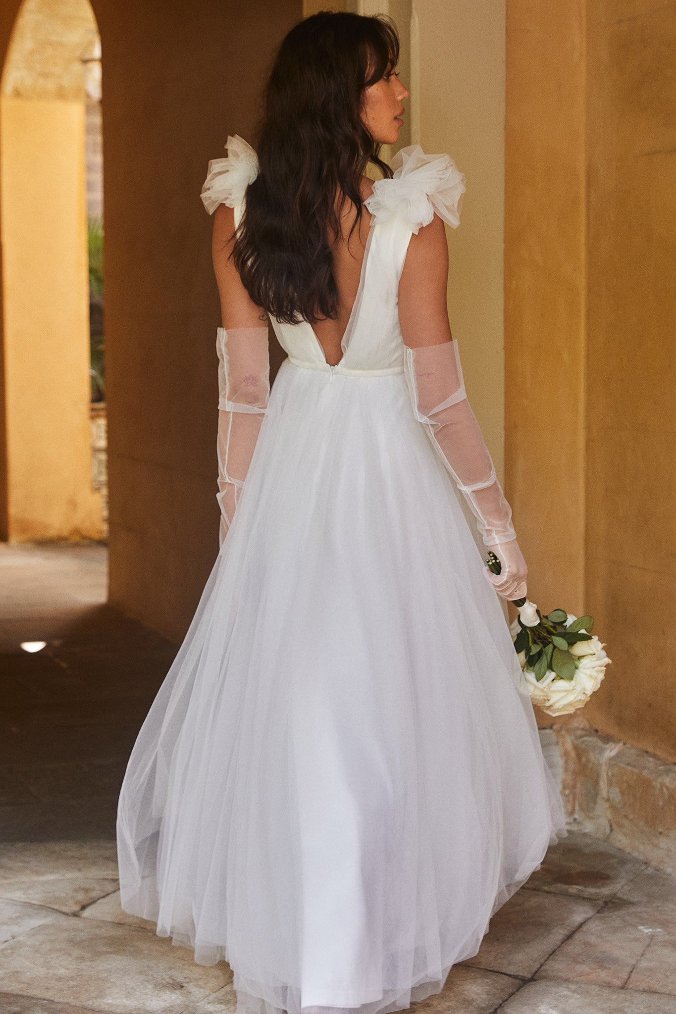 Regine Mesh Overlay Maxi Dress White-Maymioy