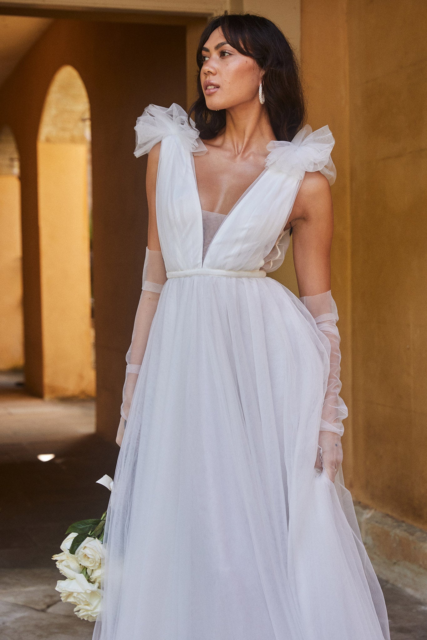 Regine Mesh Overlay Maxi Dress White-Maymioy