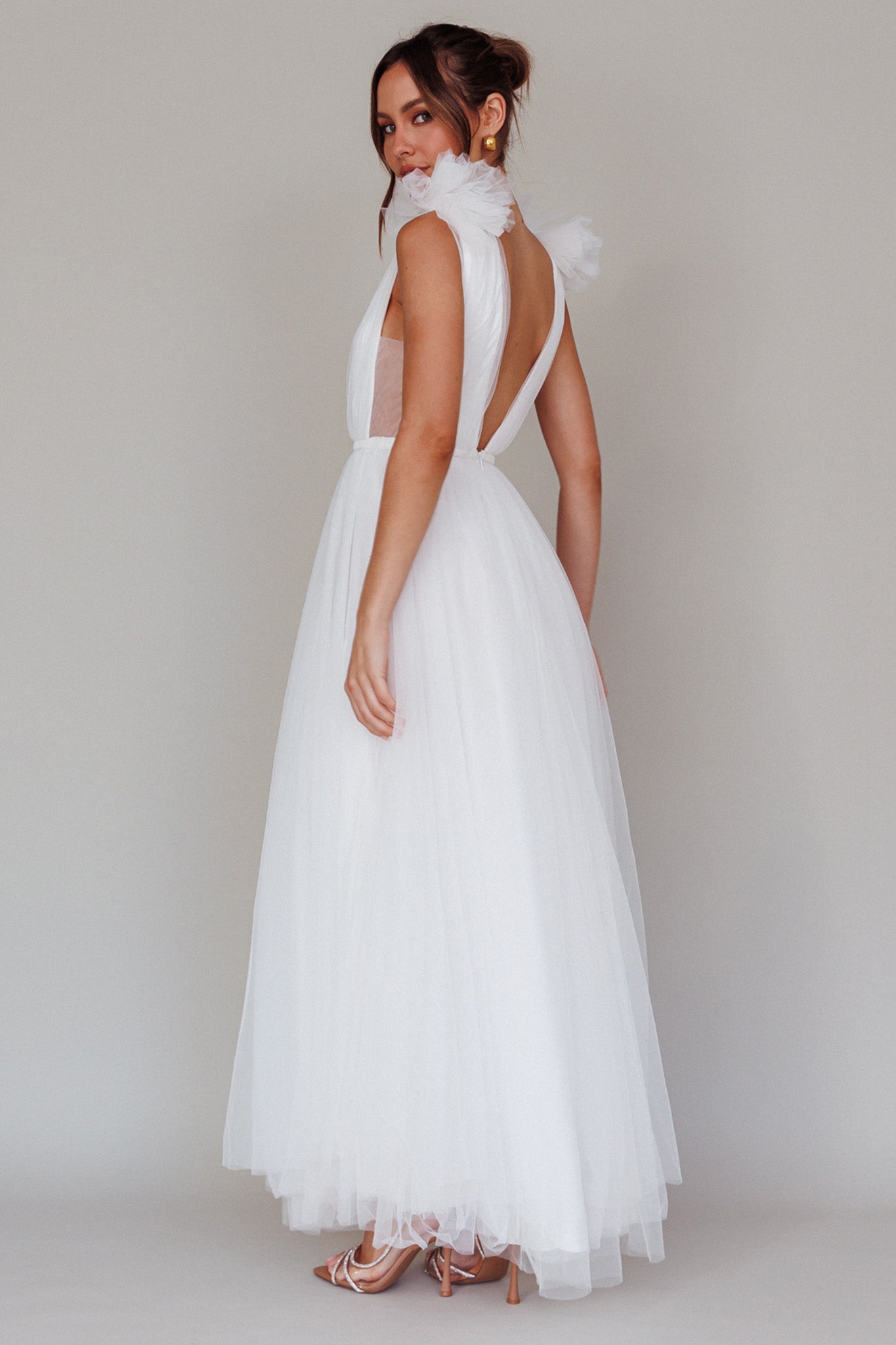 Regine Mesh Overlay Maxi Dress White-Maymioy