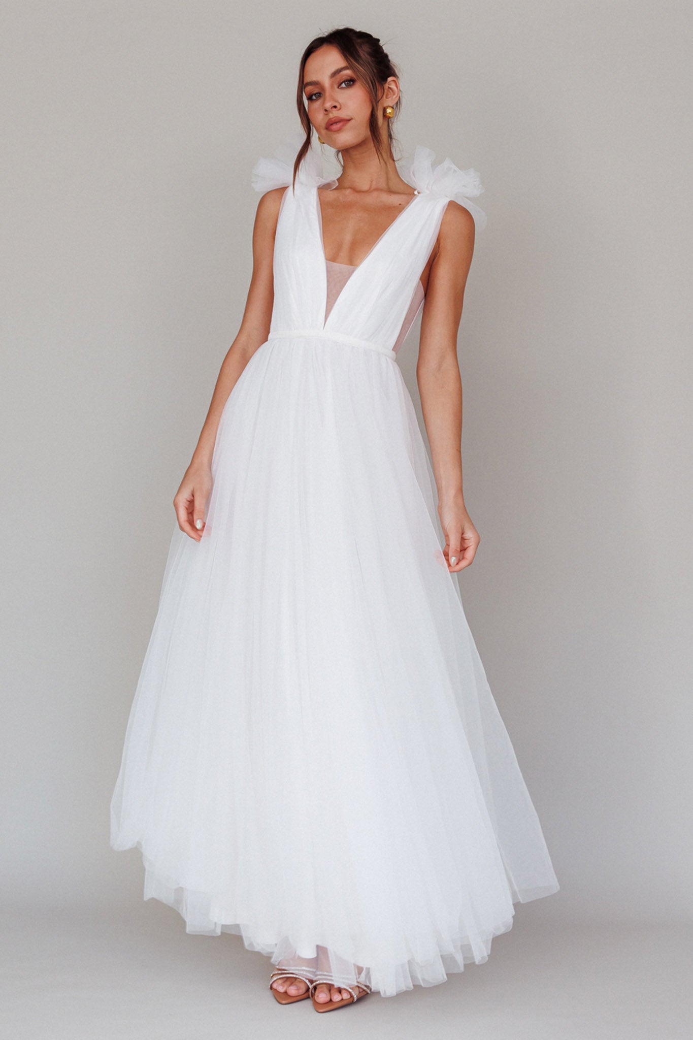 Regine Mesh Overlay Maxi Dress White-Maymioy