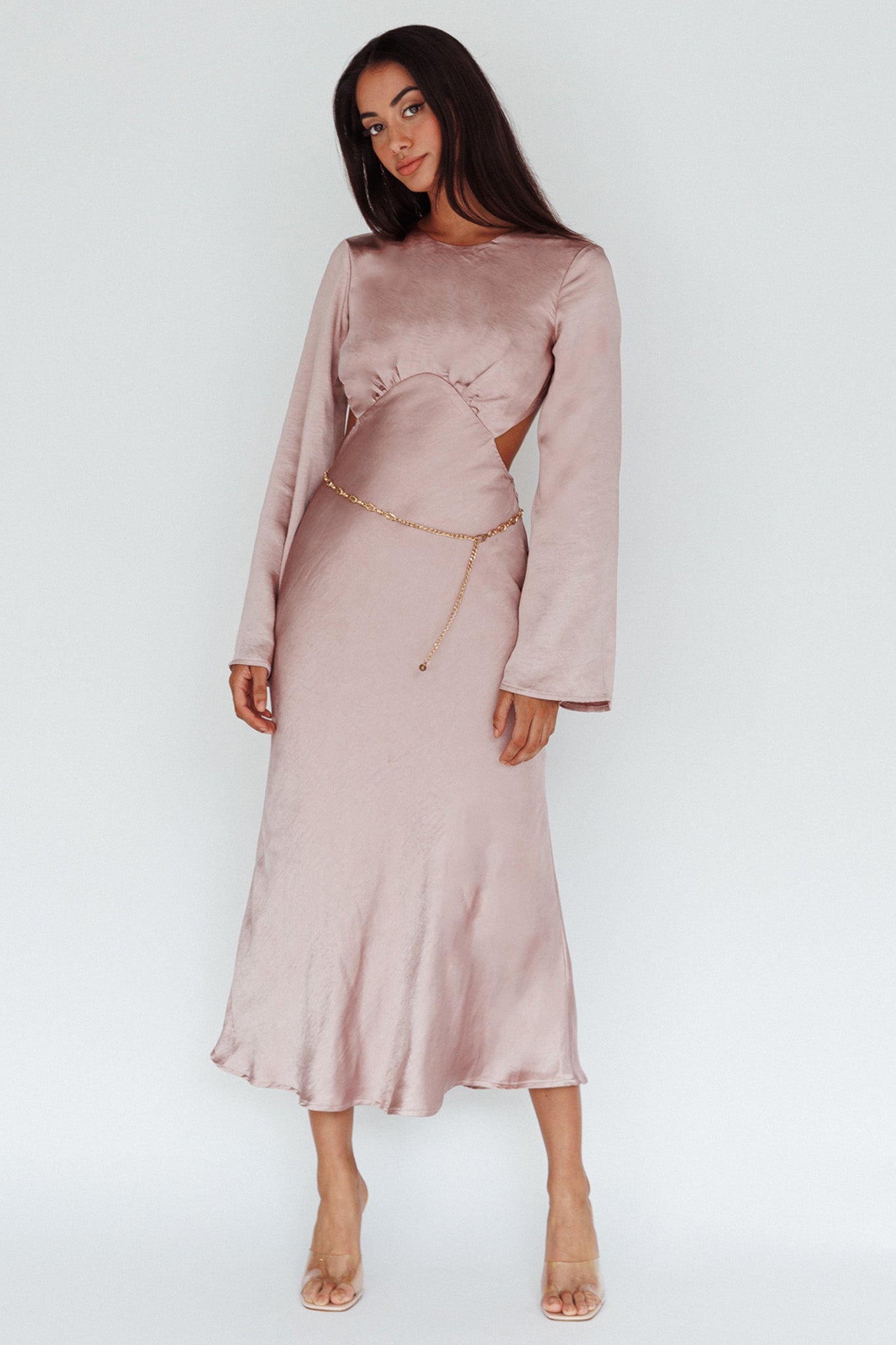 Doting Bell Sleeve Cut-Out Midi Dress Wood Rose-Maymioy