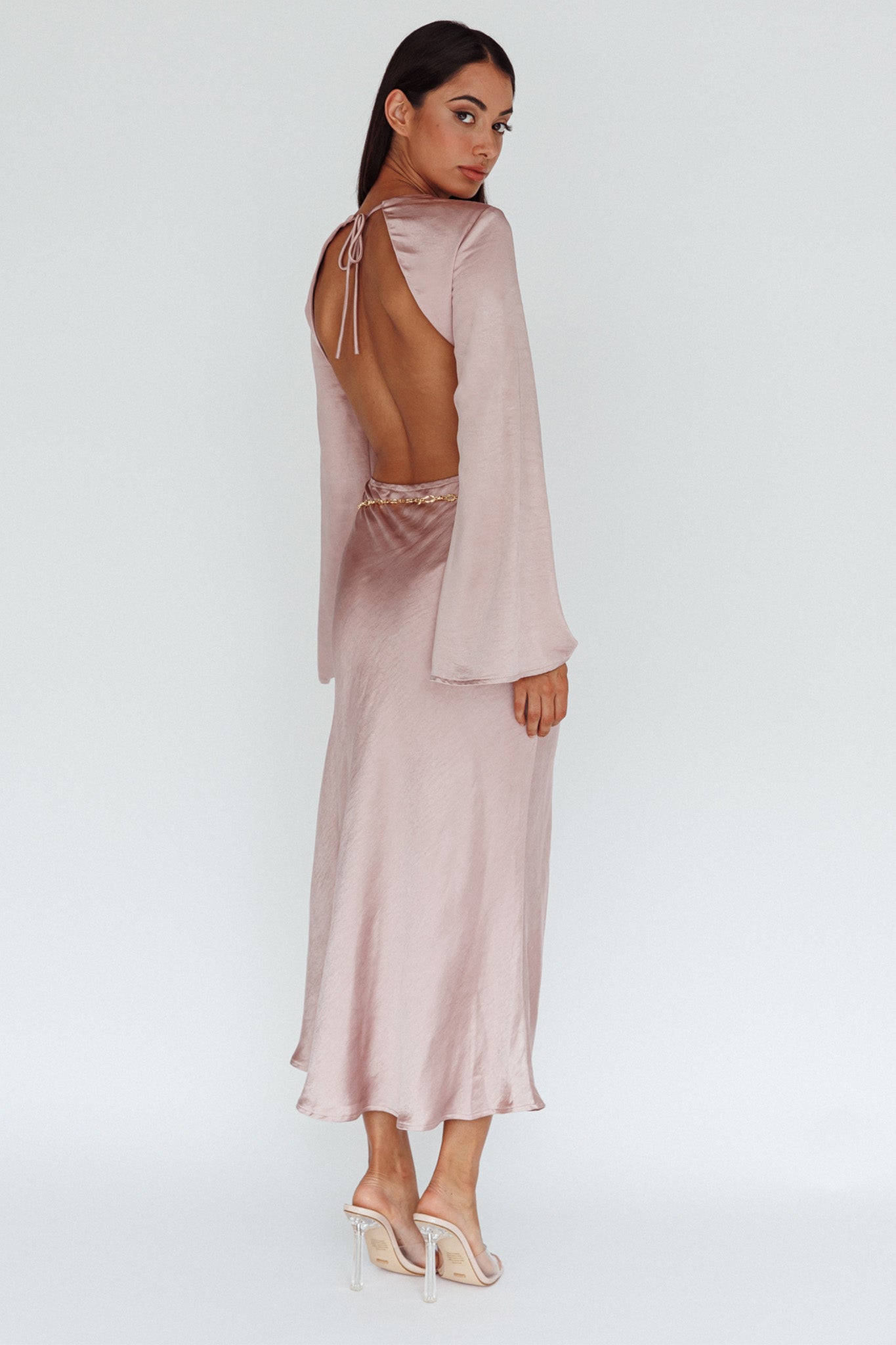 Doting Bell Sleeve Cut-Out Midi Dress Wood Rose-Maymioy