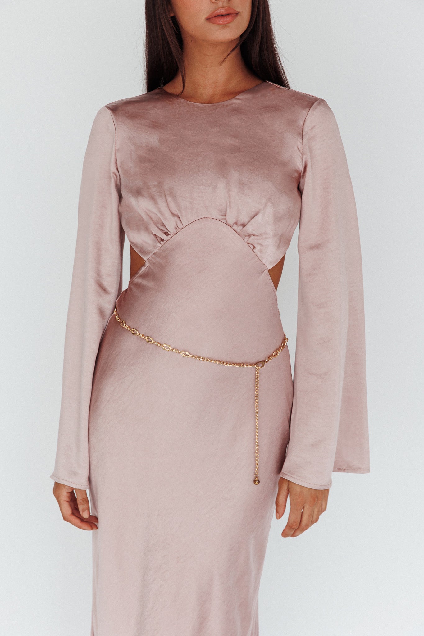 Doting Bell Sleeve Cut-Out Midi Dress Wood Rose-Maymioy