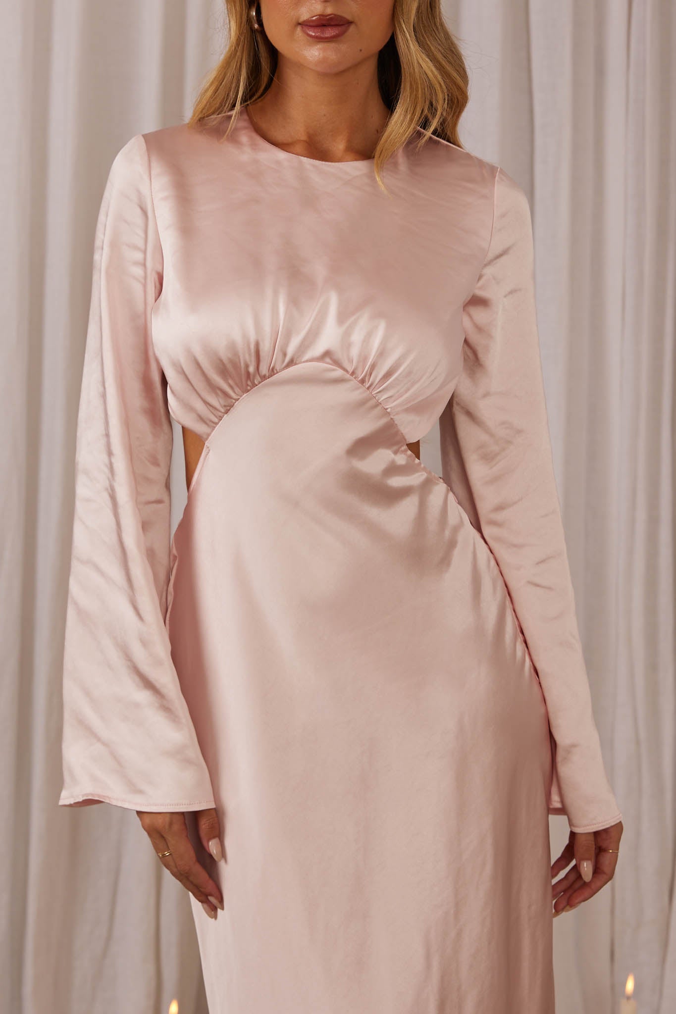 Doting Bell Sleeve Cut-Out Midi Dress Blush-Maymioy