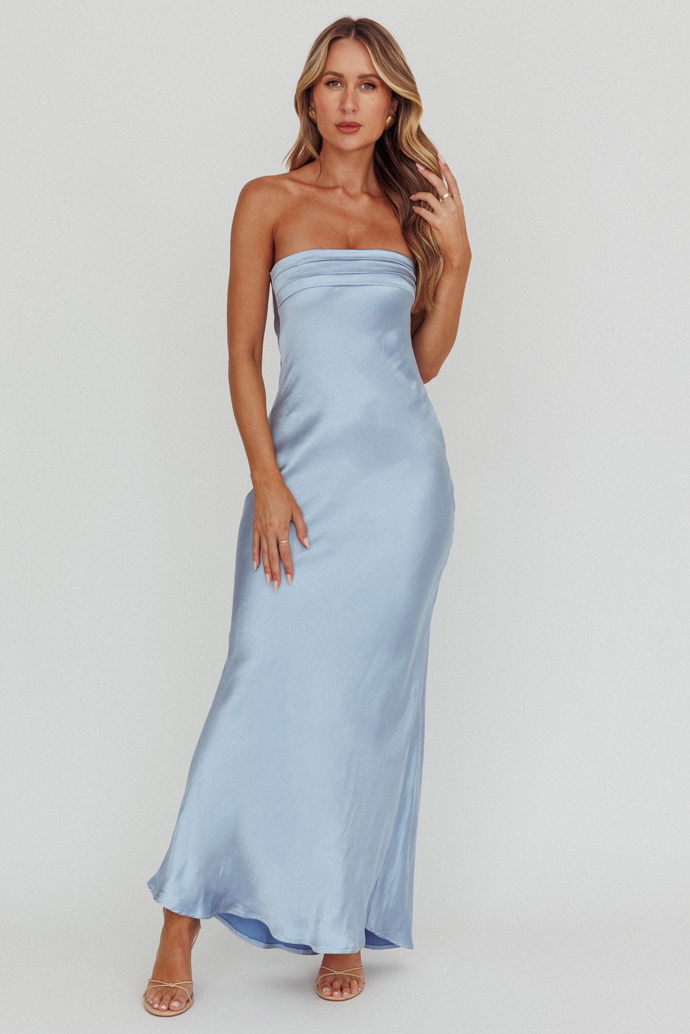 Kona Strapless Open Back Maxi Dress Blue-Maymioy