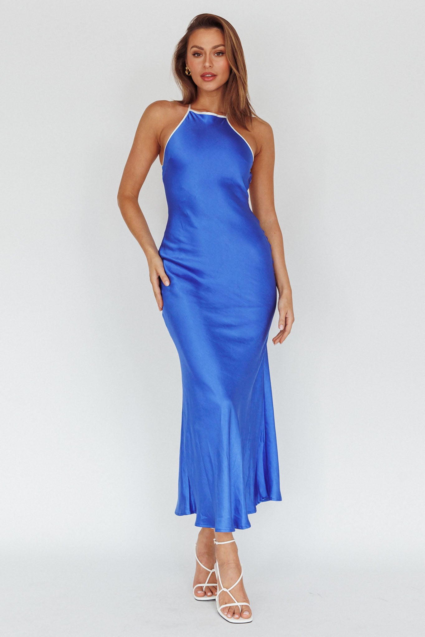 Midsomer Dawn Criss-Cross Back Maxi Dress Blue-Maymioy