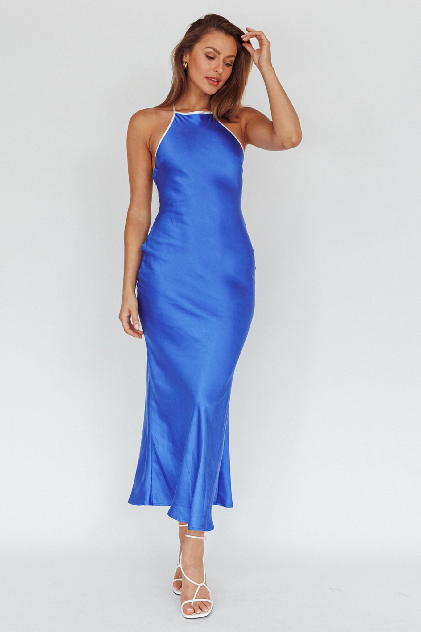 Midsomer Dawn Criss-Cross Back Maxi Dress Blue-Maymioy