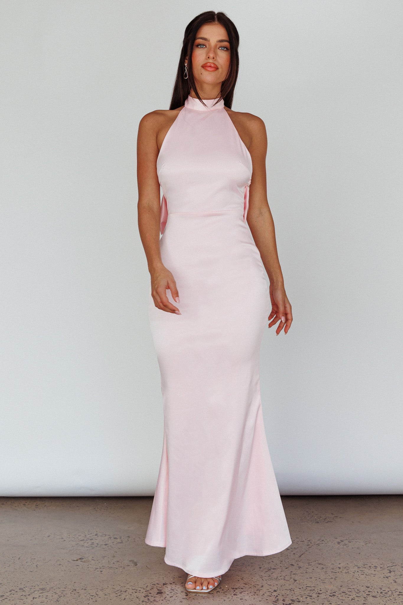 Fifth Avenue Bow Back Maxi Dress Baby Pink-Maymioy