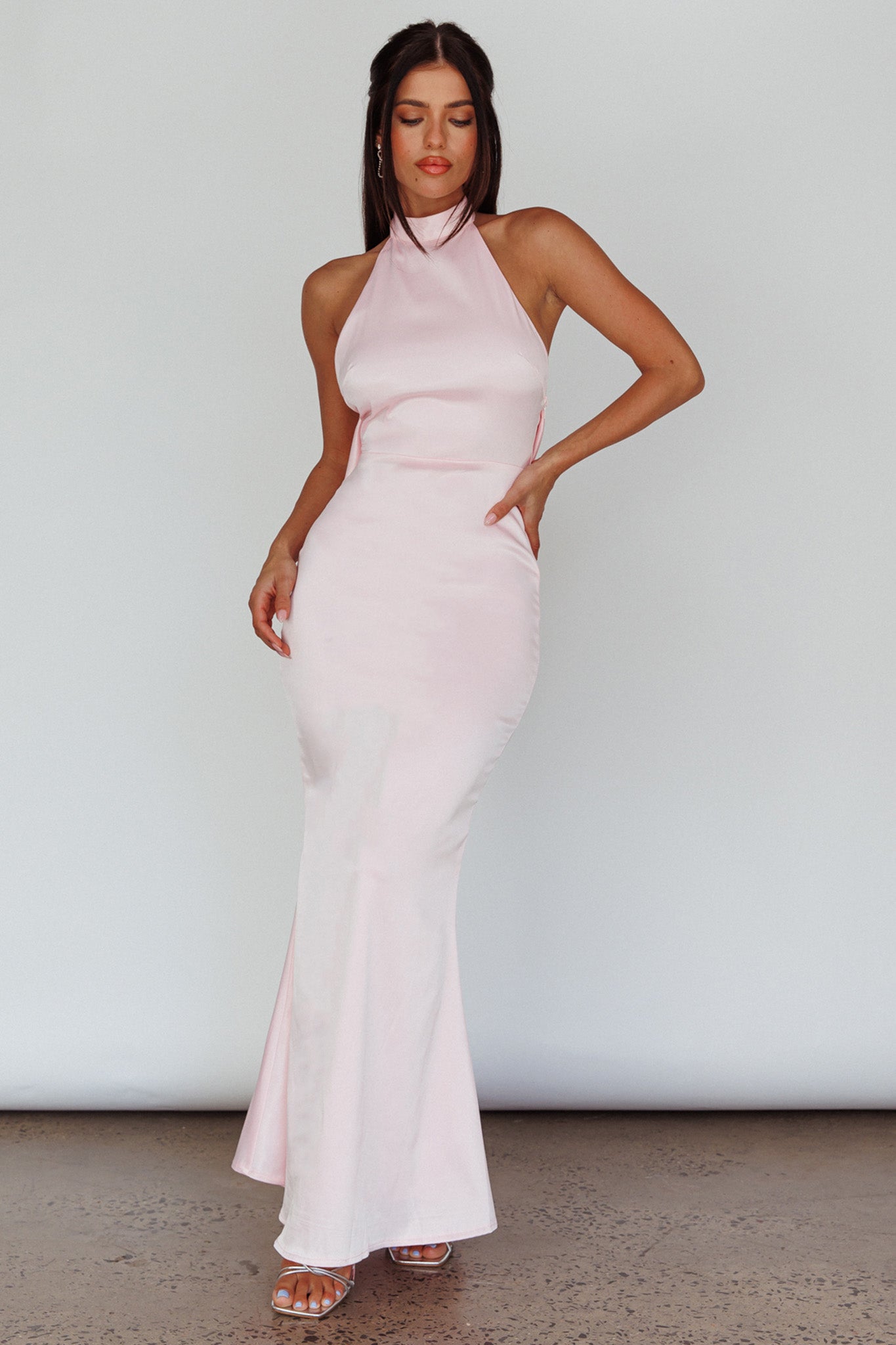 Fifth Avenue Bow Back Maxi Dress Baby Pink-Maymioy