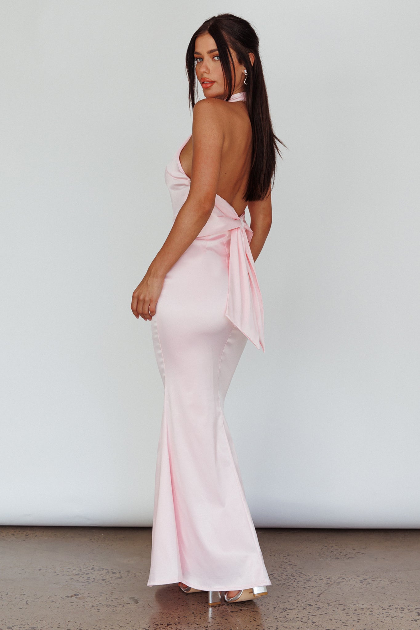 Fifth Avenue Bow Back Maxi Dress Baby Pink-Maymioy