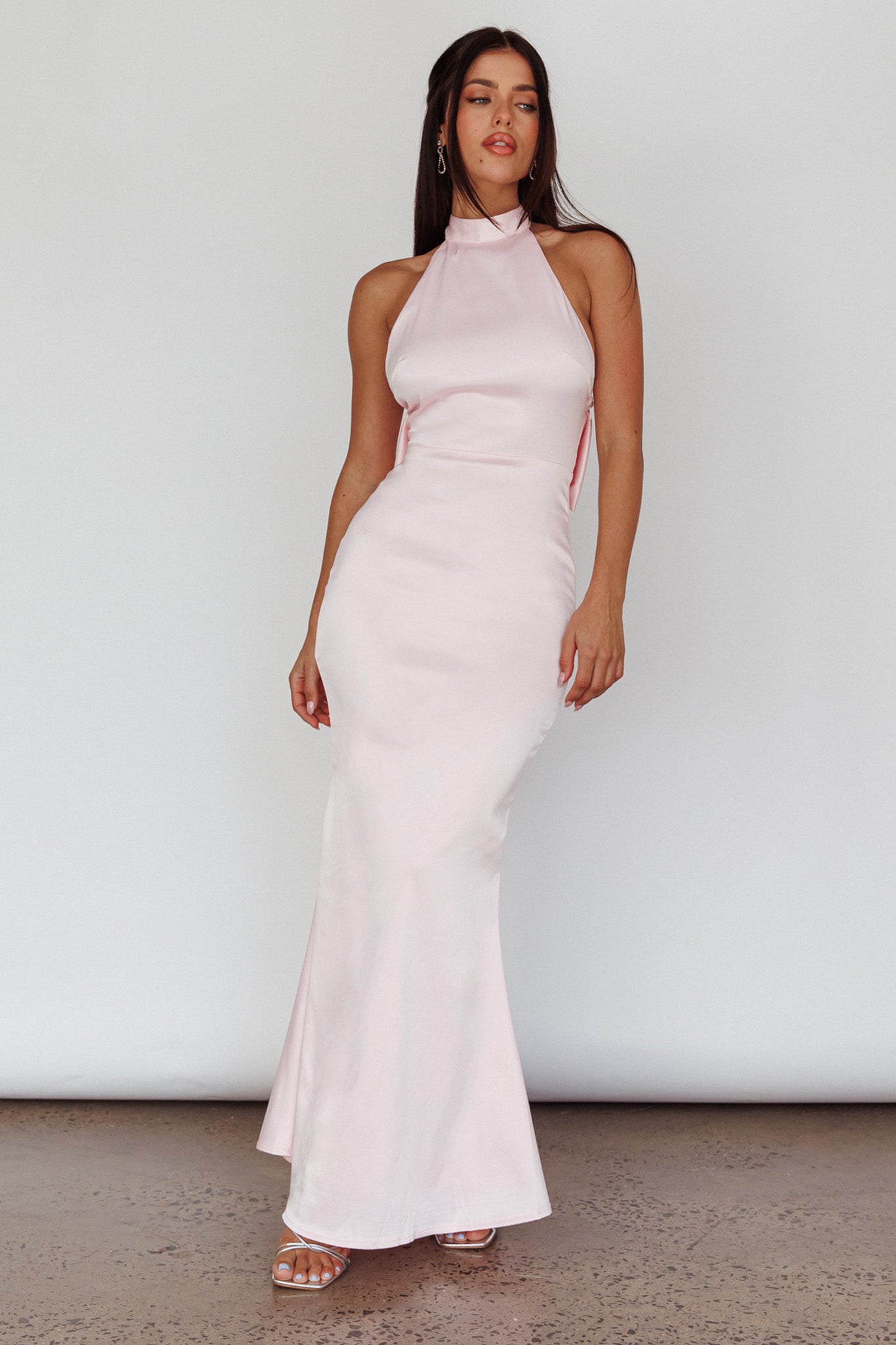 Fifth Avenue Bow Back Maxi Dress Baby Pink-Maymioy