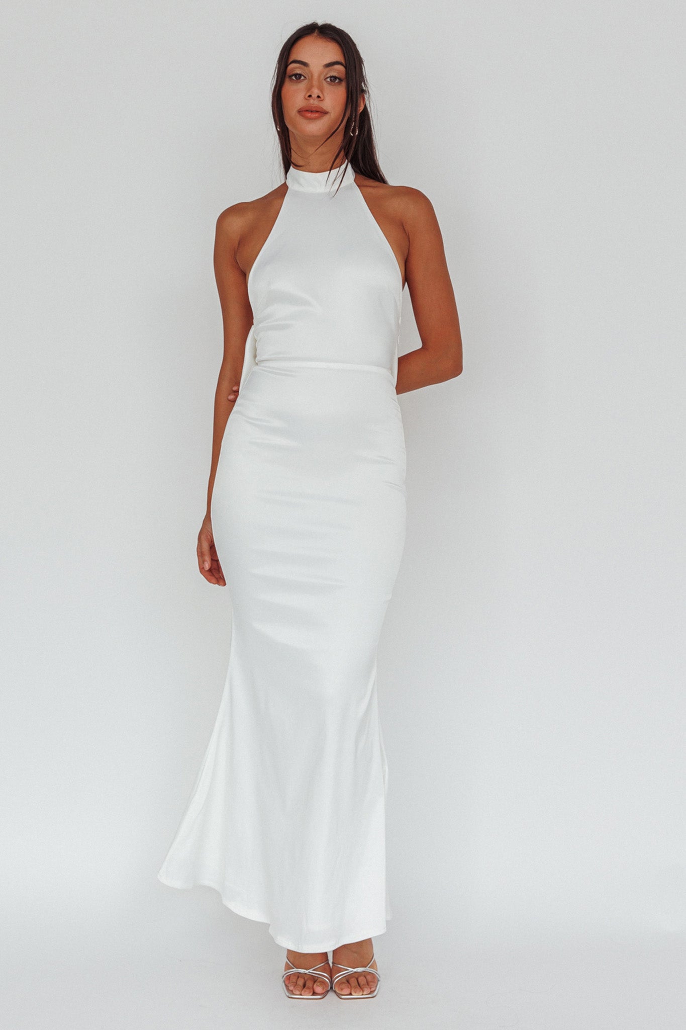 Fifth Avenue Bow Back Maxi Dress White-Maymioy