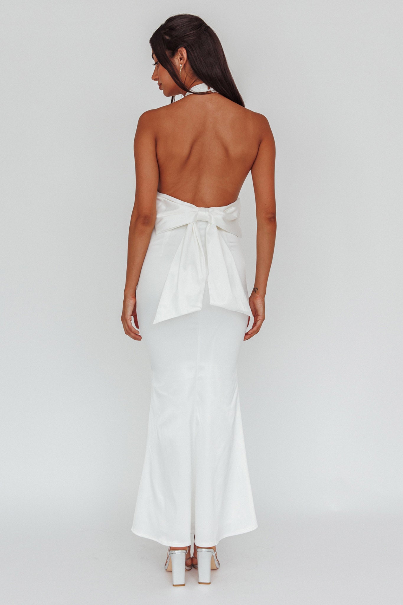 Fifth Avenue Bow Back Maxi Dress White-Maymioy