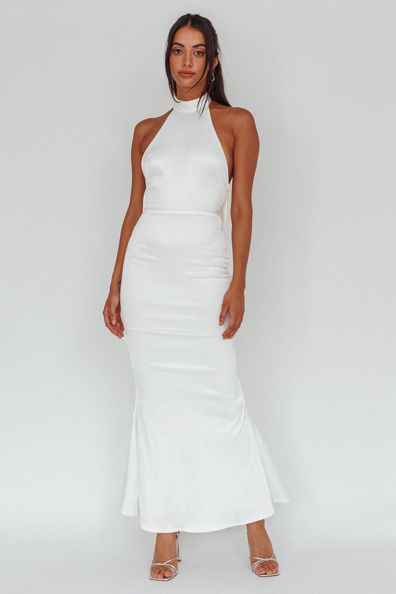 Fifth Avenue Bow Back Maxi Dress White-Maymioy