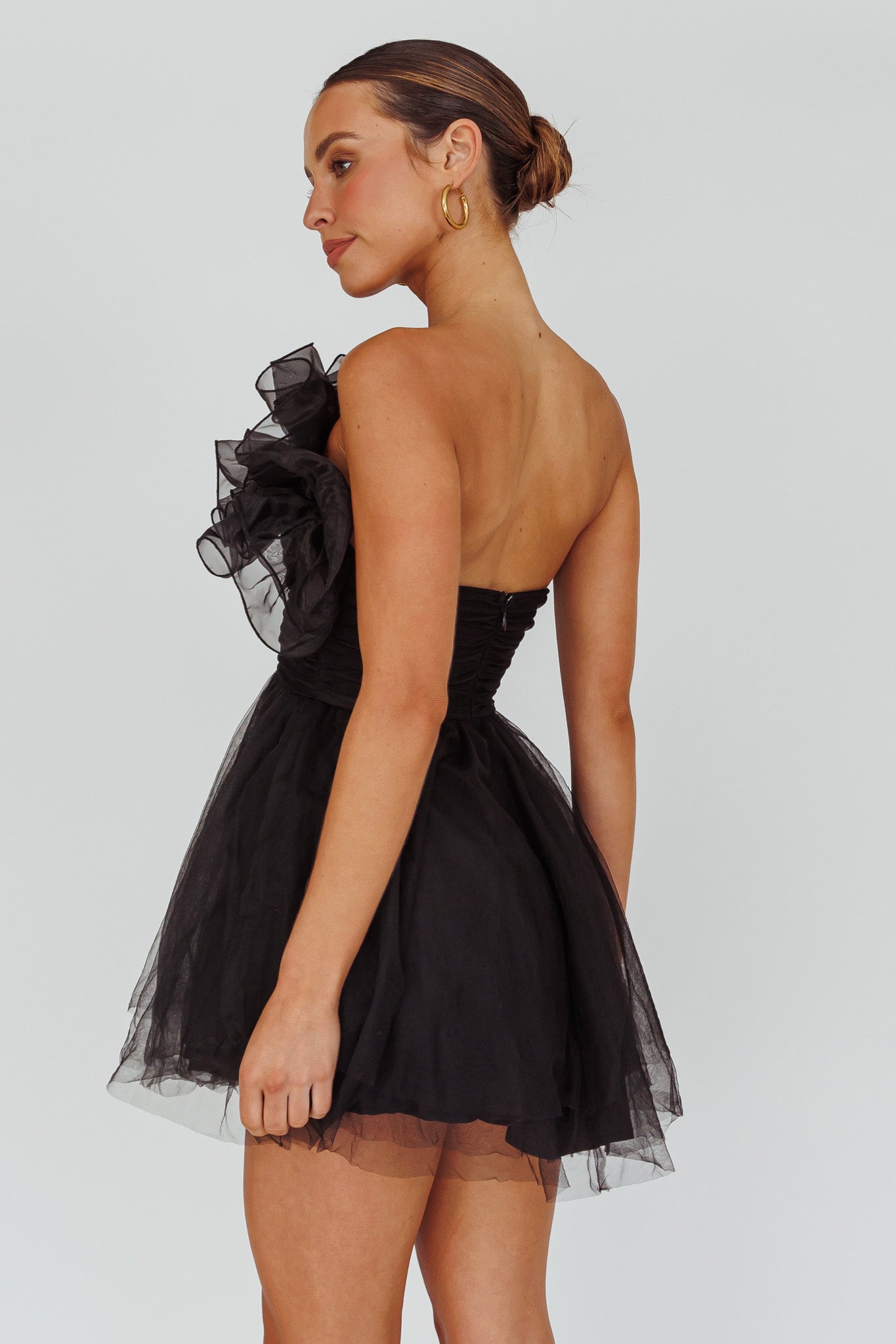 My Beloved Organza Frill Mini Dress Black-Maymioy