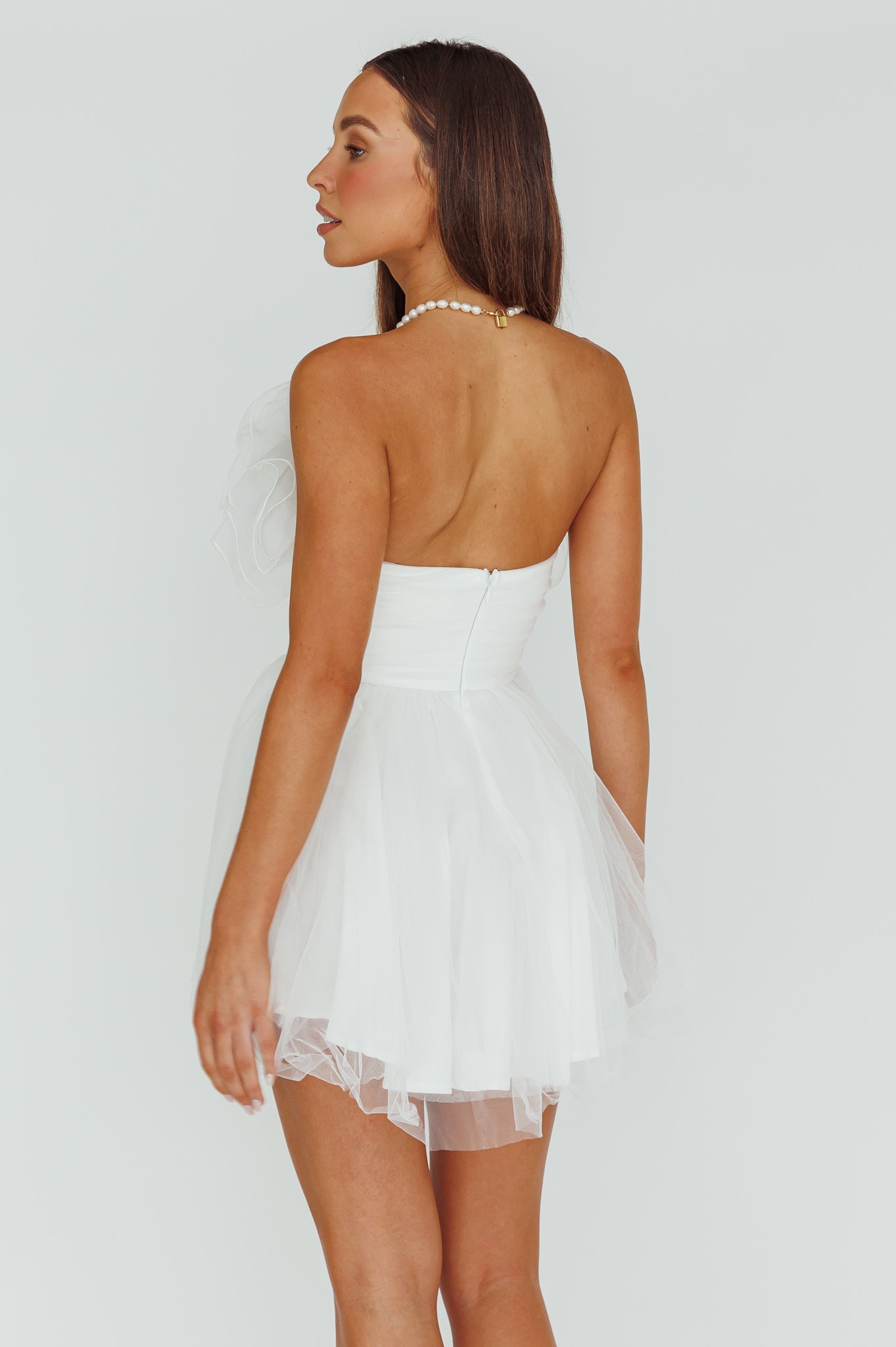 My Beloved Organza Frill Mini Dress White-Maymioy
