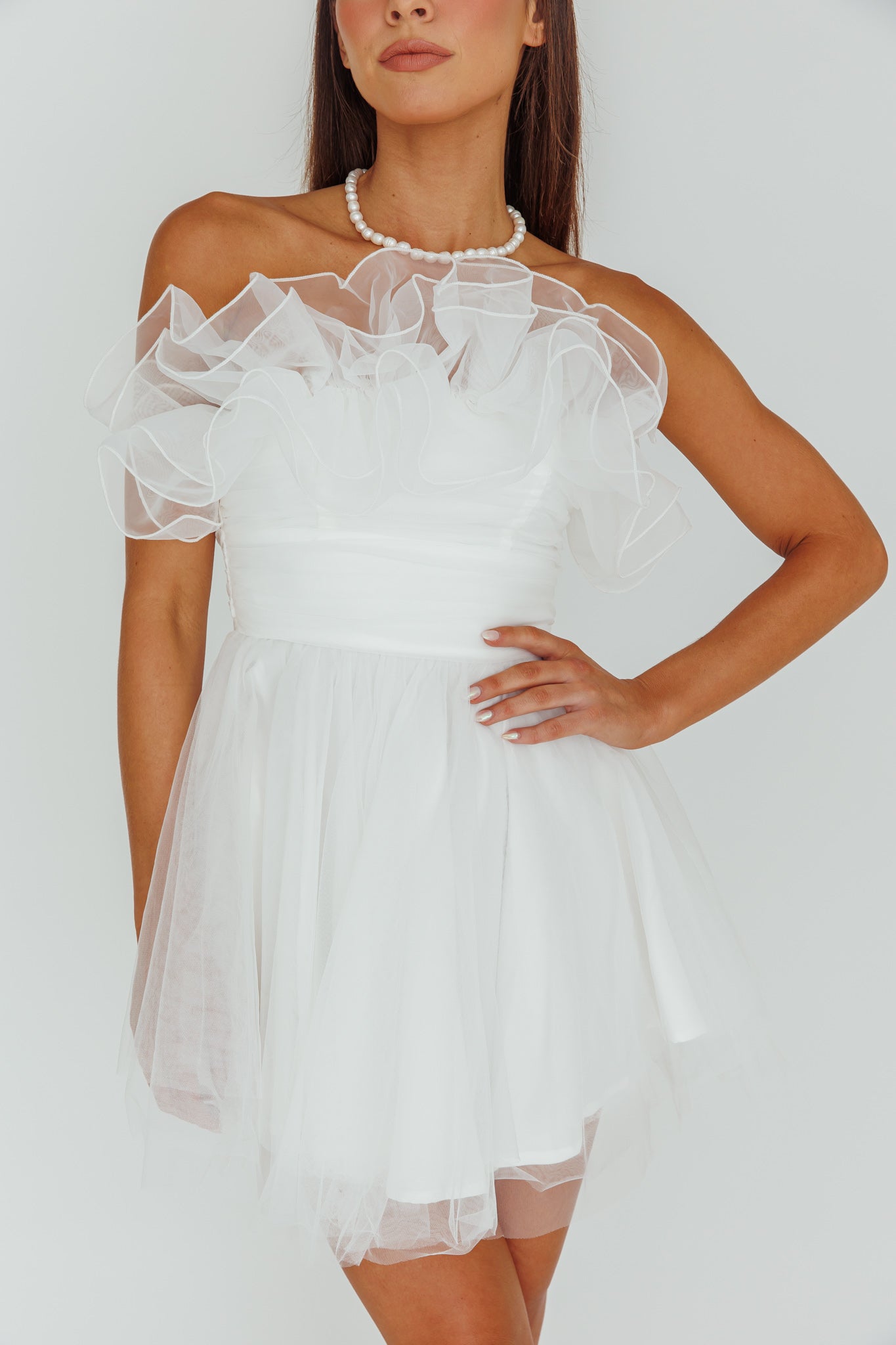 My Beloved Organza Frill Mini Dress White-Maymioy
