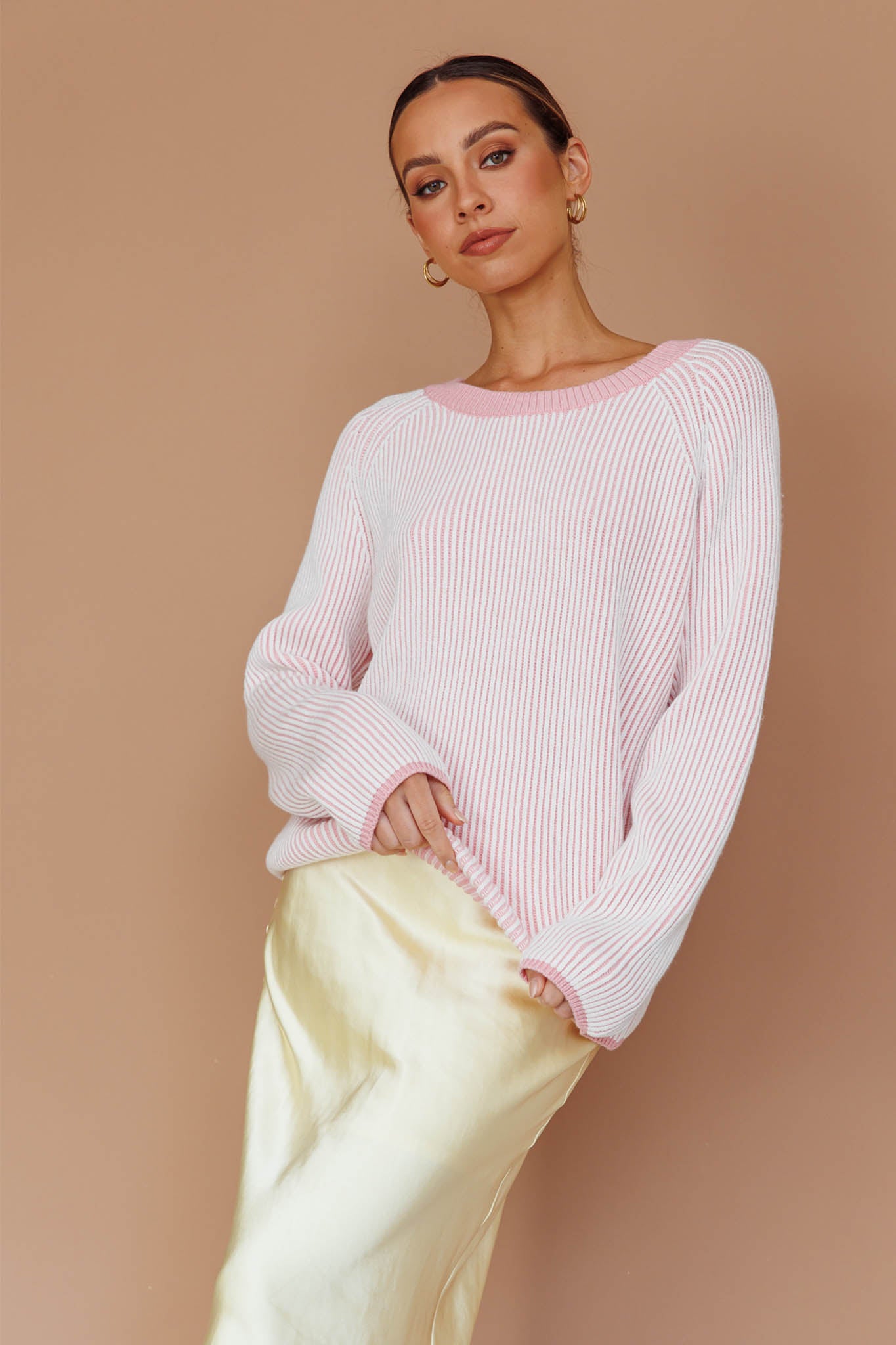 Trafalgur Ribbed Knit Sweater Pink-Maymioy