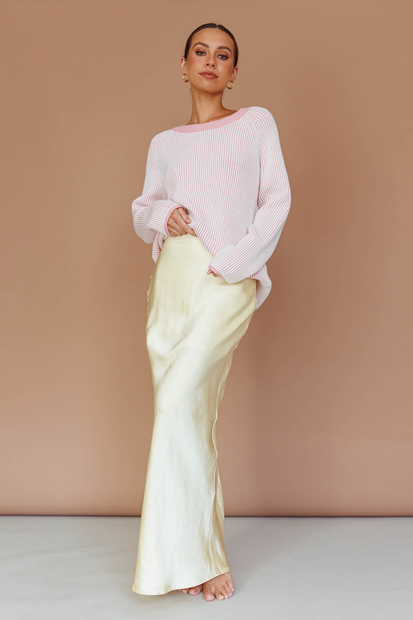 Trafalgur Ribbed Knit Sweater Pink-Maymioy
