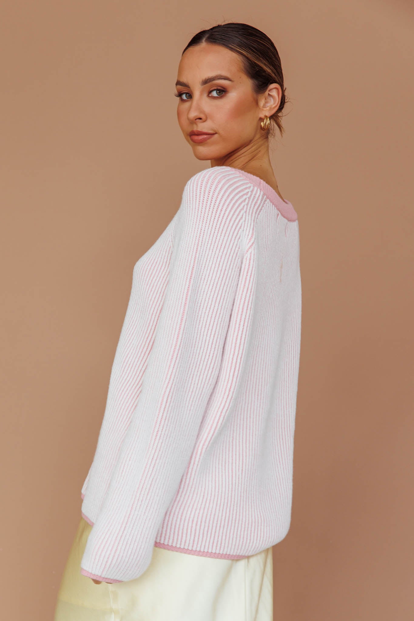 Trafalgur Ribbed Knit Sweater Pink-Maymioy