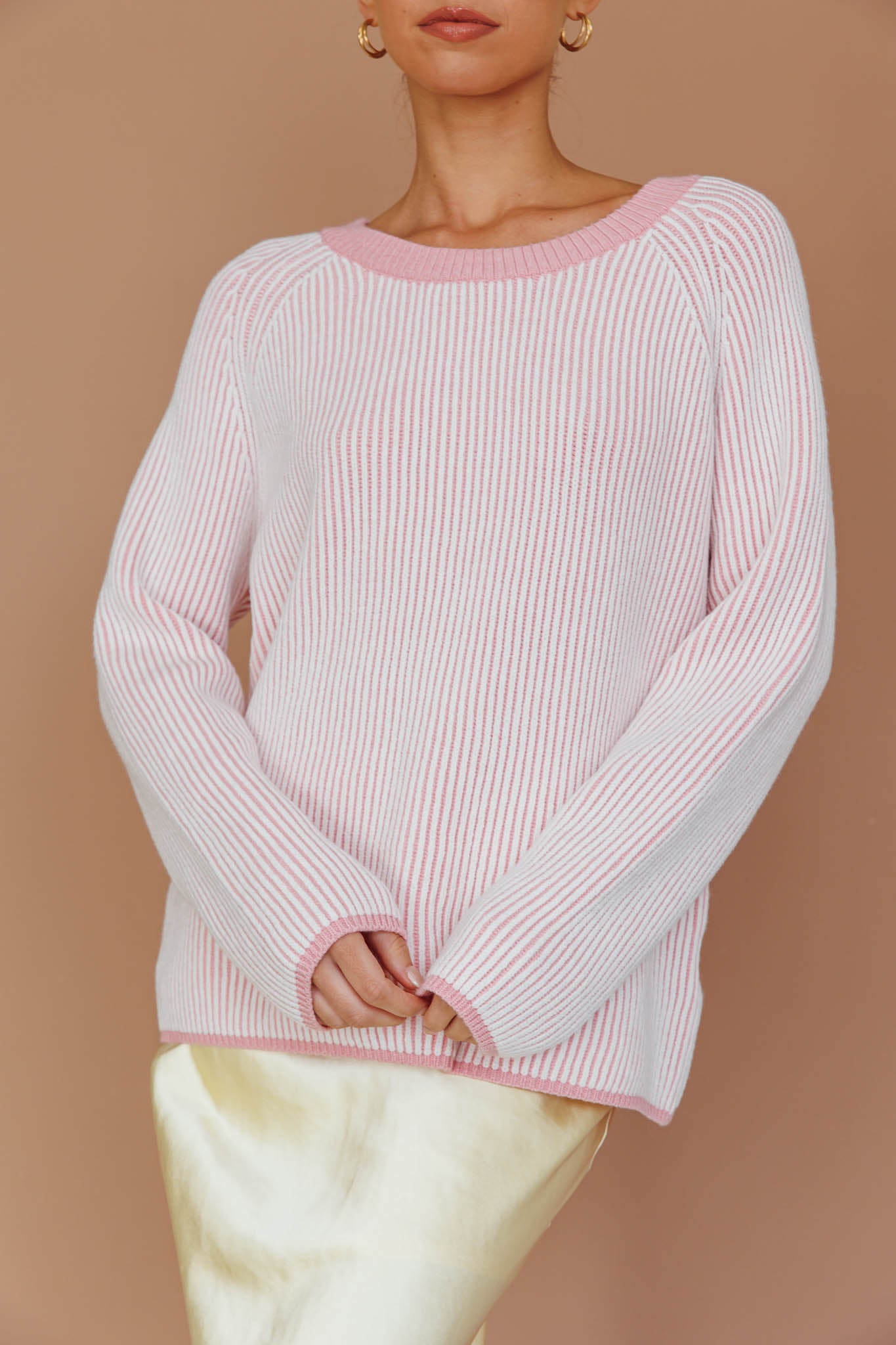 Trafalgur Ribbed Knit Sweater Pink-Maymioy