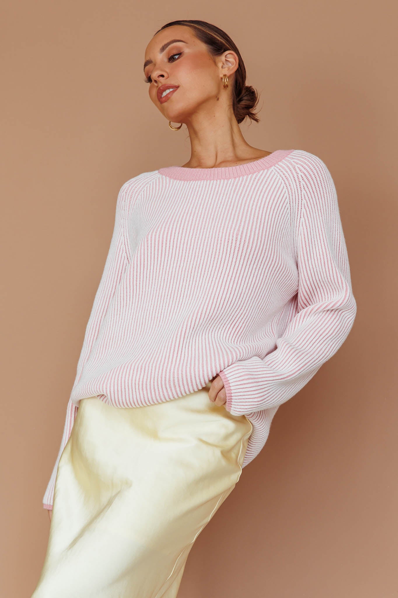 Trafalgur Ribbed Knit Sweater Pink-Maymioy