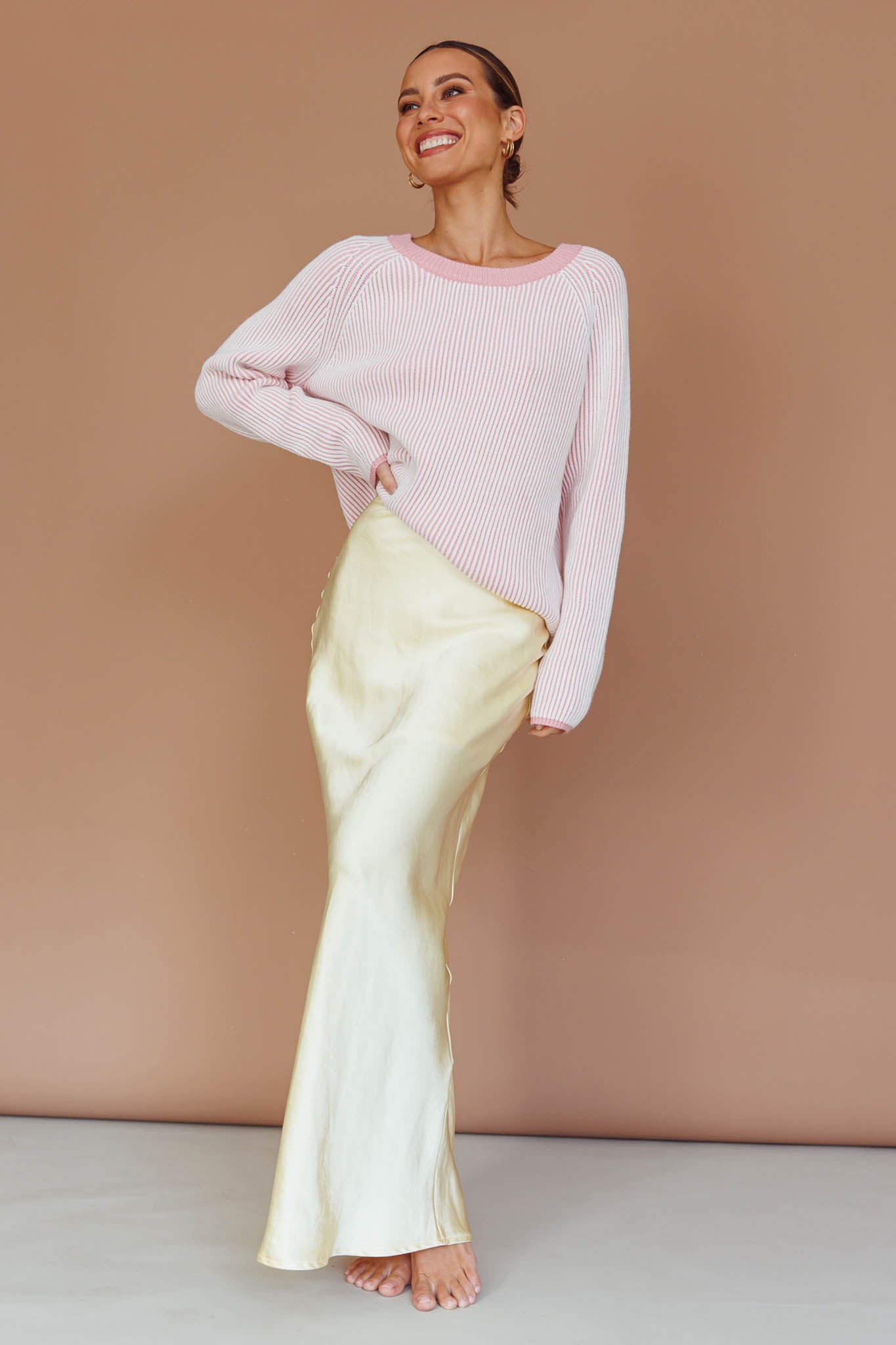 Trafalgur Ribbed Knit Sweater Pink-Maymioy