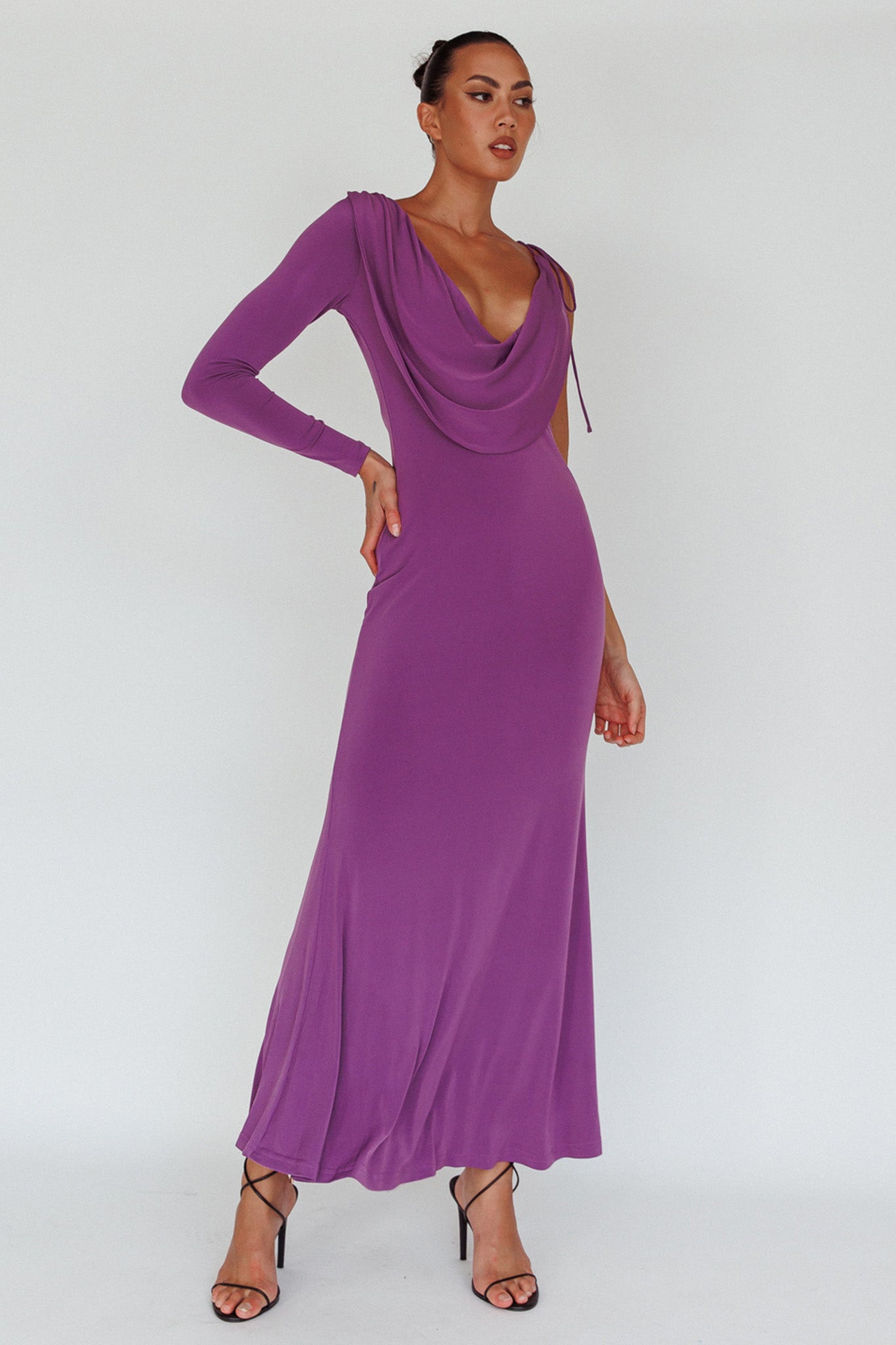 Star Walker One Sleeve Maxi Dress Purple-Maymioy