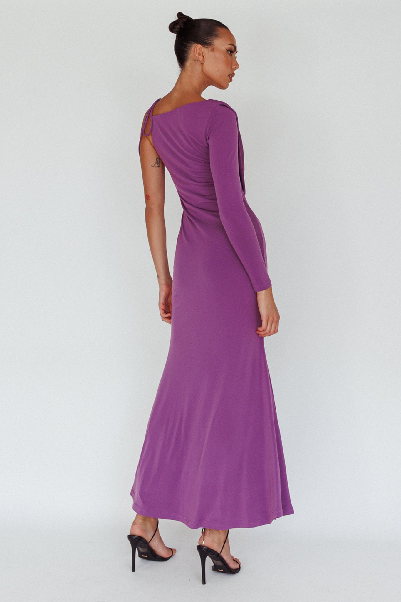 Star Walker One Sleeve Maxi Dress Purple-Maymioy