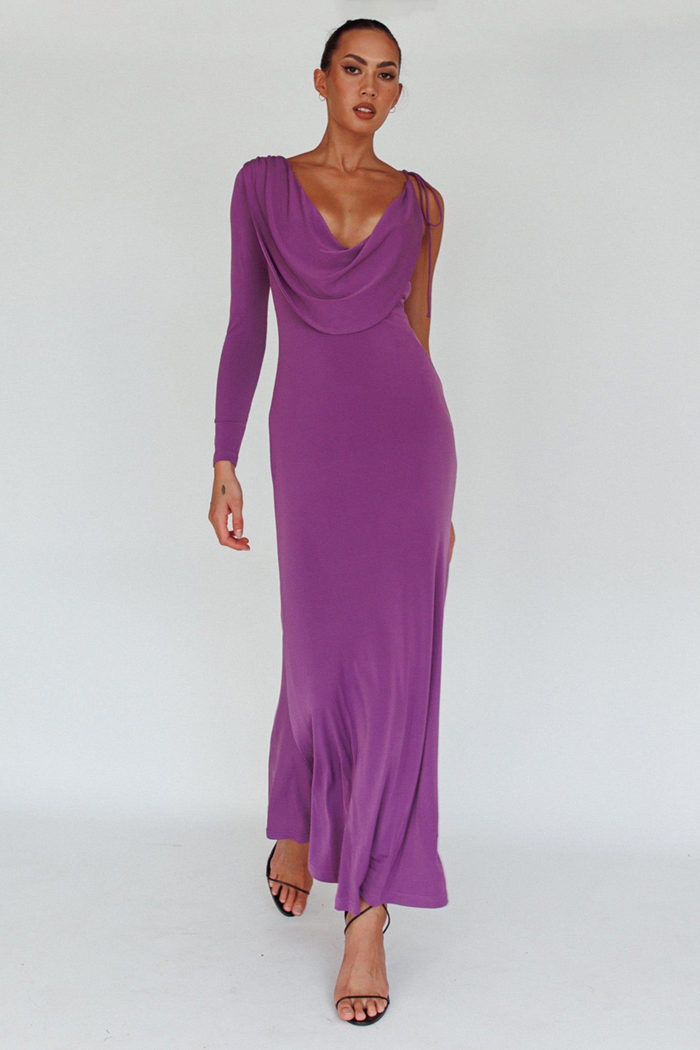Star Walker One Sleeve Maxi Dress Purple-Maymioy