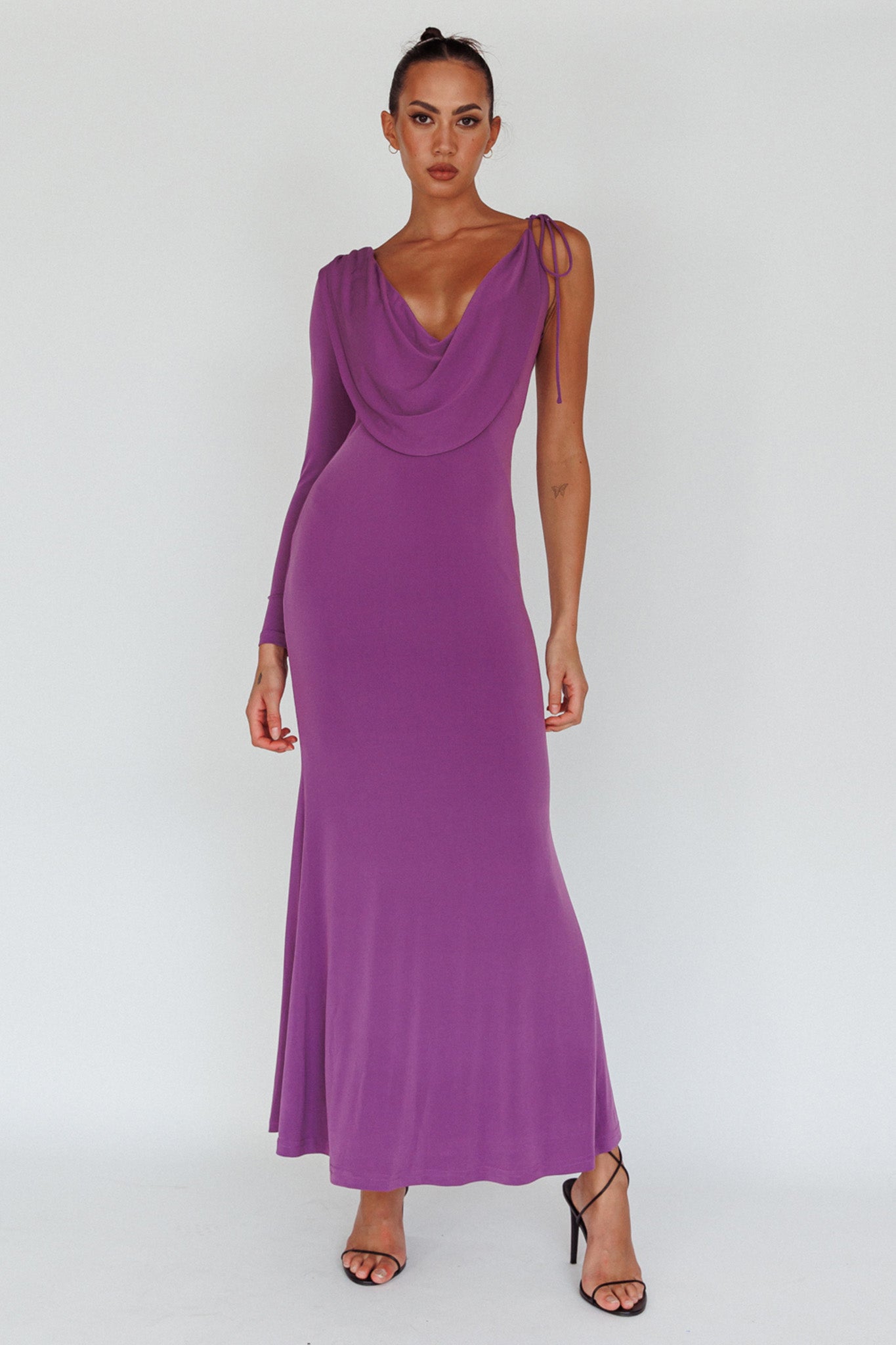 Star Walker One Sleeve Maxi Dress Purple-Maymioy