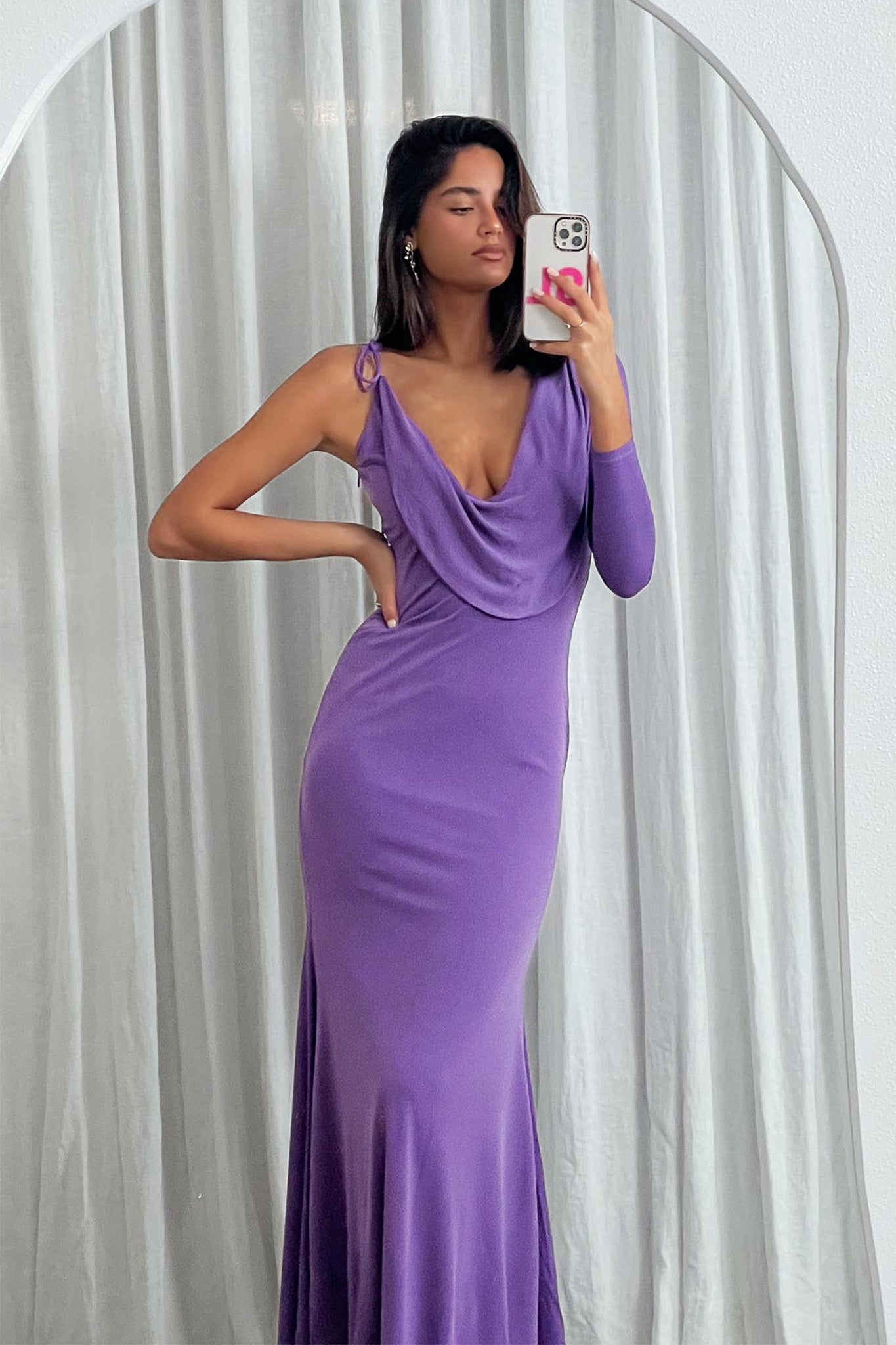 Star Walker One Sleeve Maxi Dress Purple-Maymioy