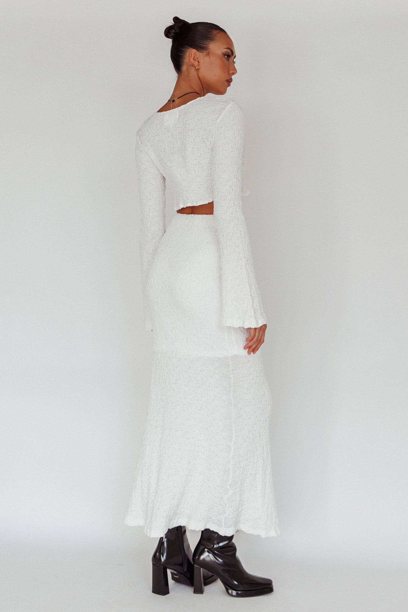 Treasures Textured Midi Skirt White-Maymioy