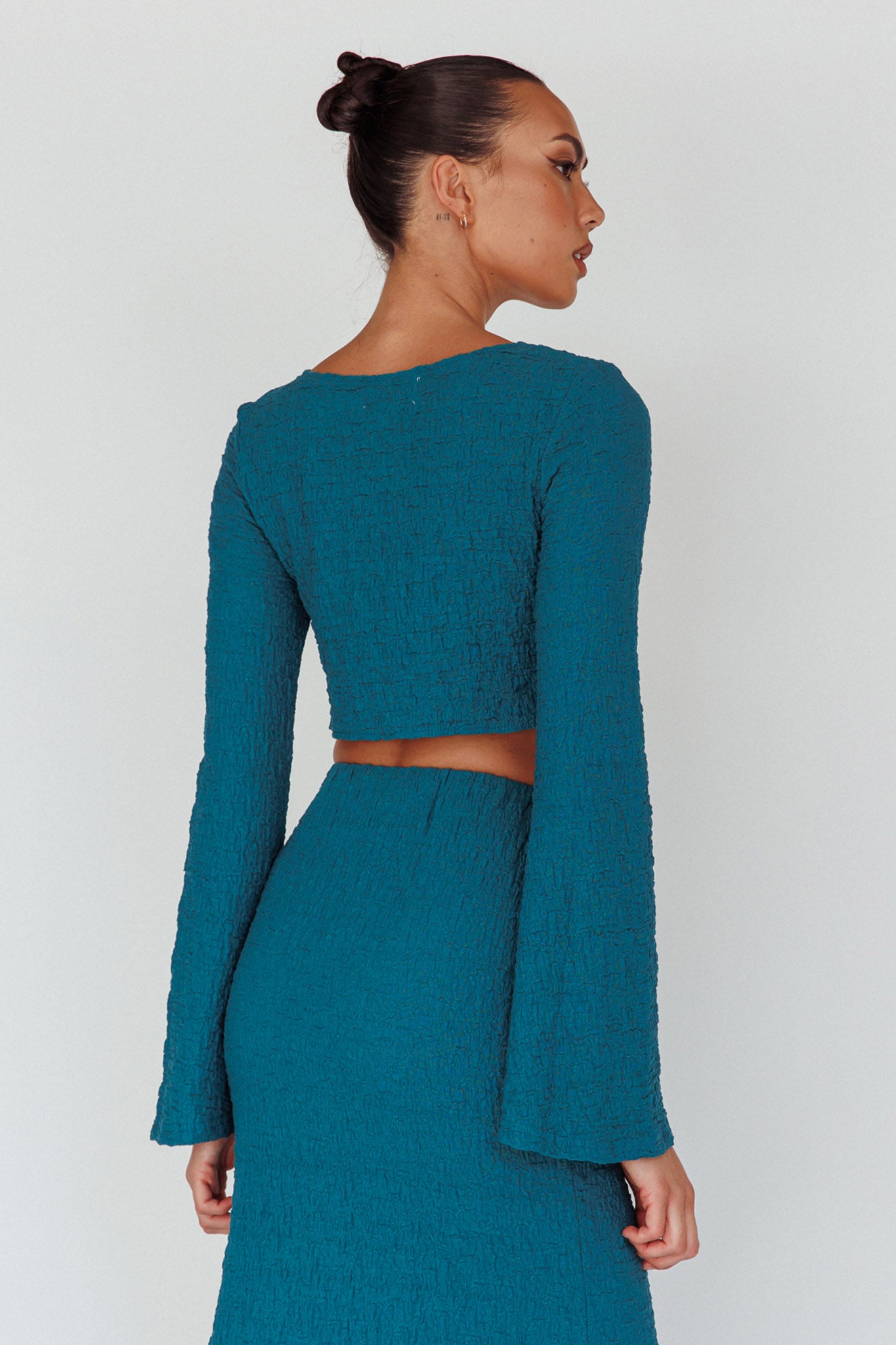 Treasures Flared Cuff Crop Top Teal-Maymioy