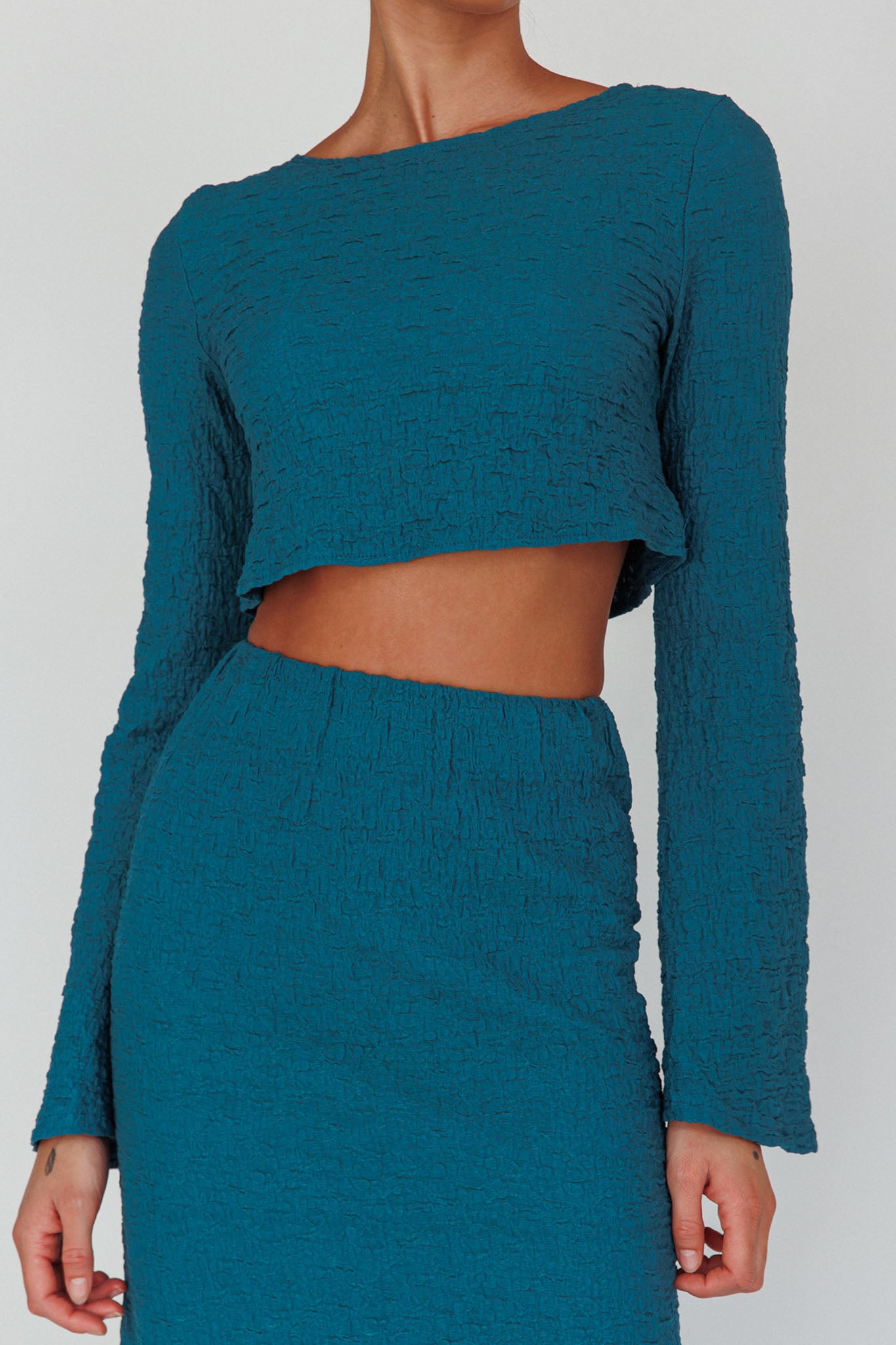 Treasures Flared Cuff Crop Top Teal-Maymioy