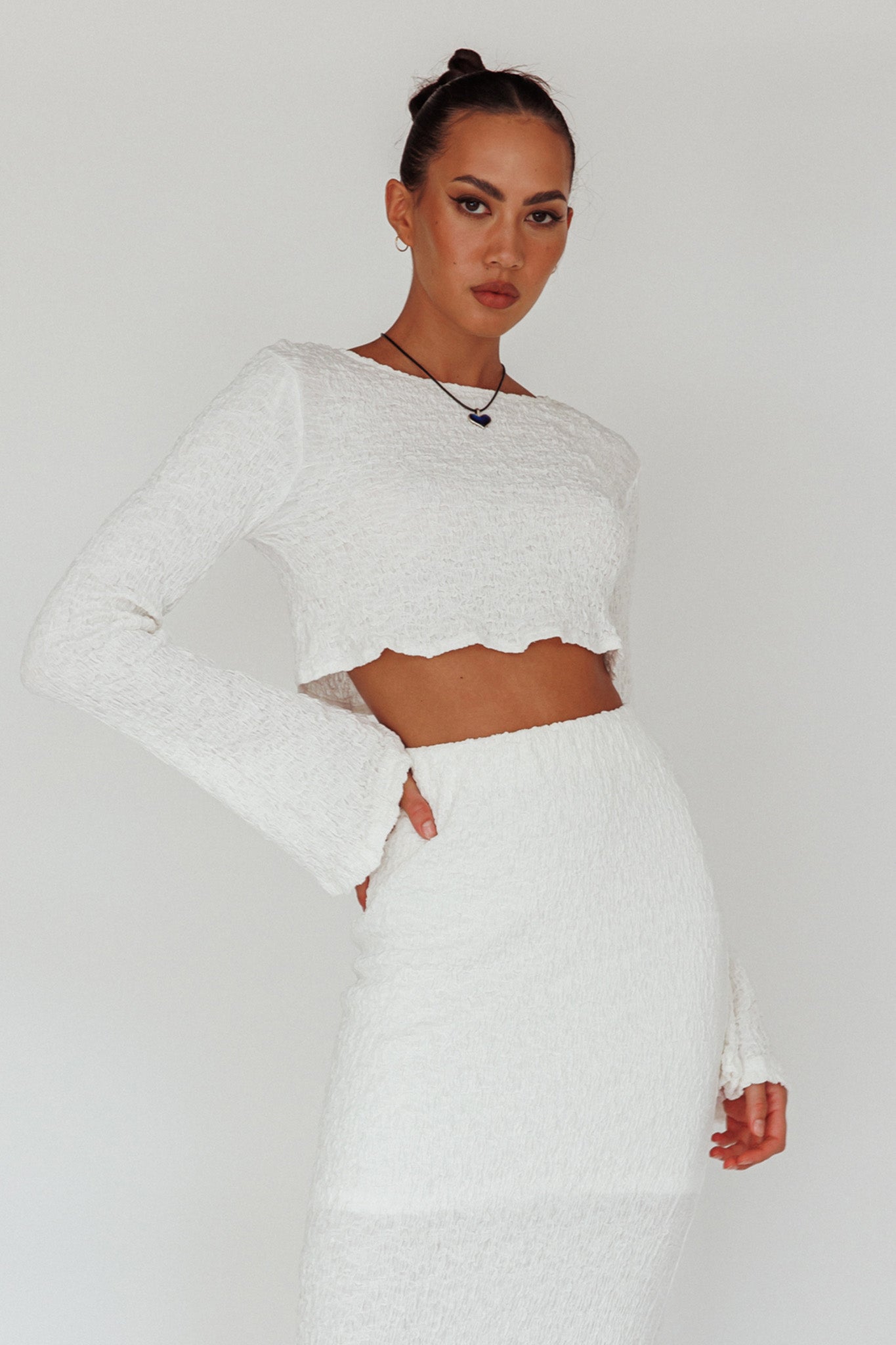 Treasures Flared Cuff Crop Top White-Maymioy