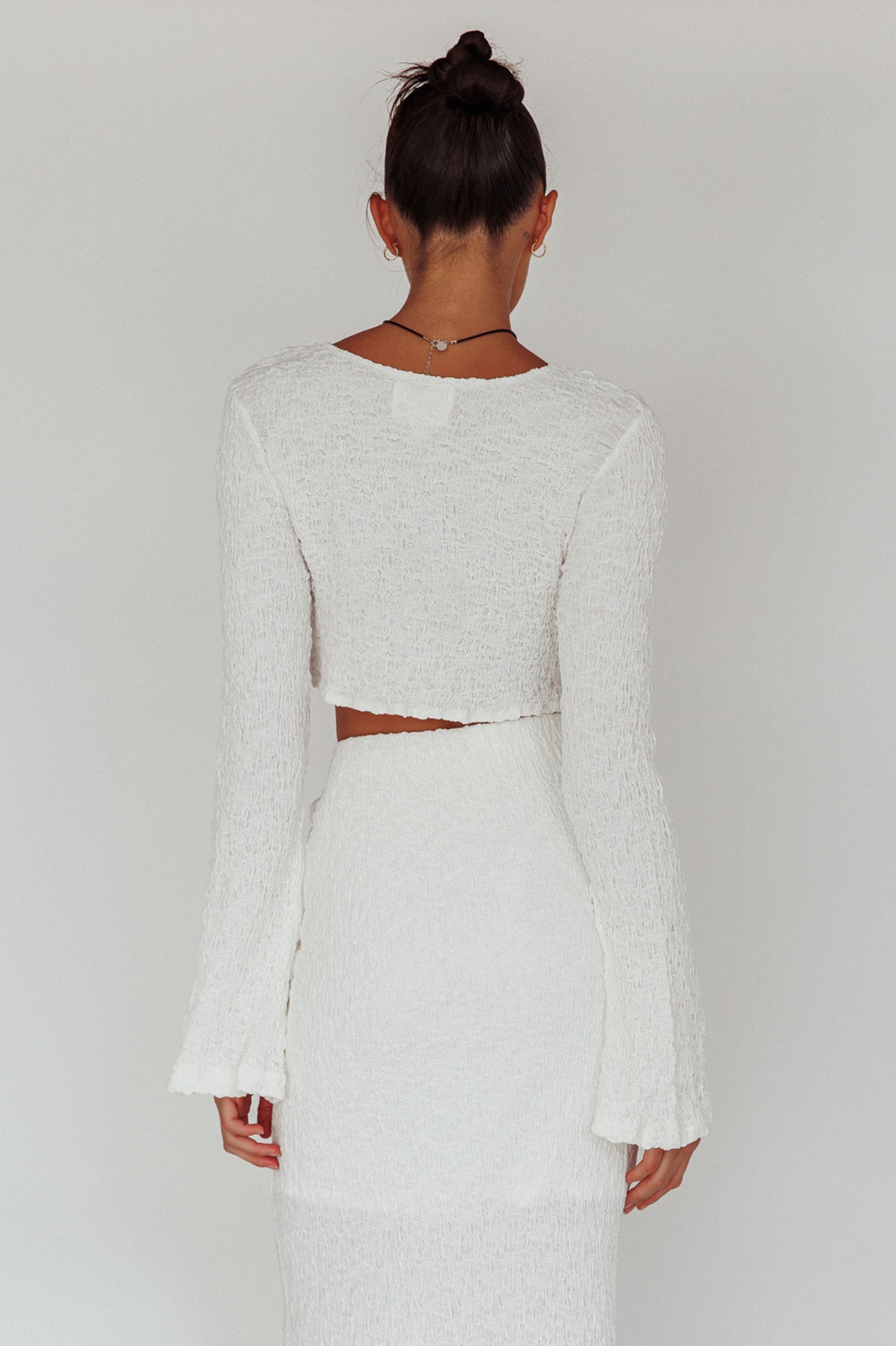 Treasures Flared Cuff Crop Top White-Maymioy
