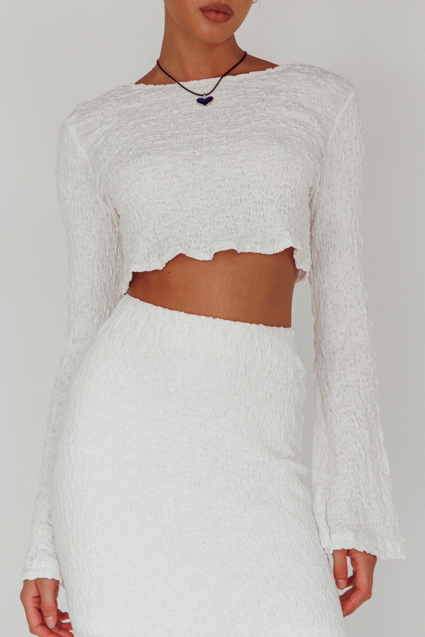 Treasures Flared Cuff Crop Top White-Maymioy
